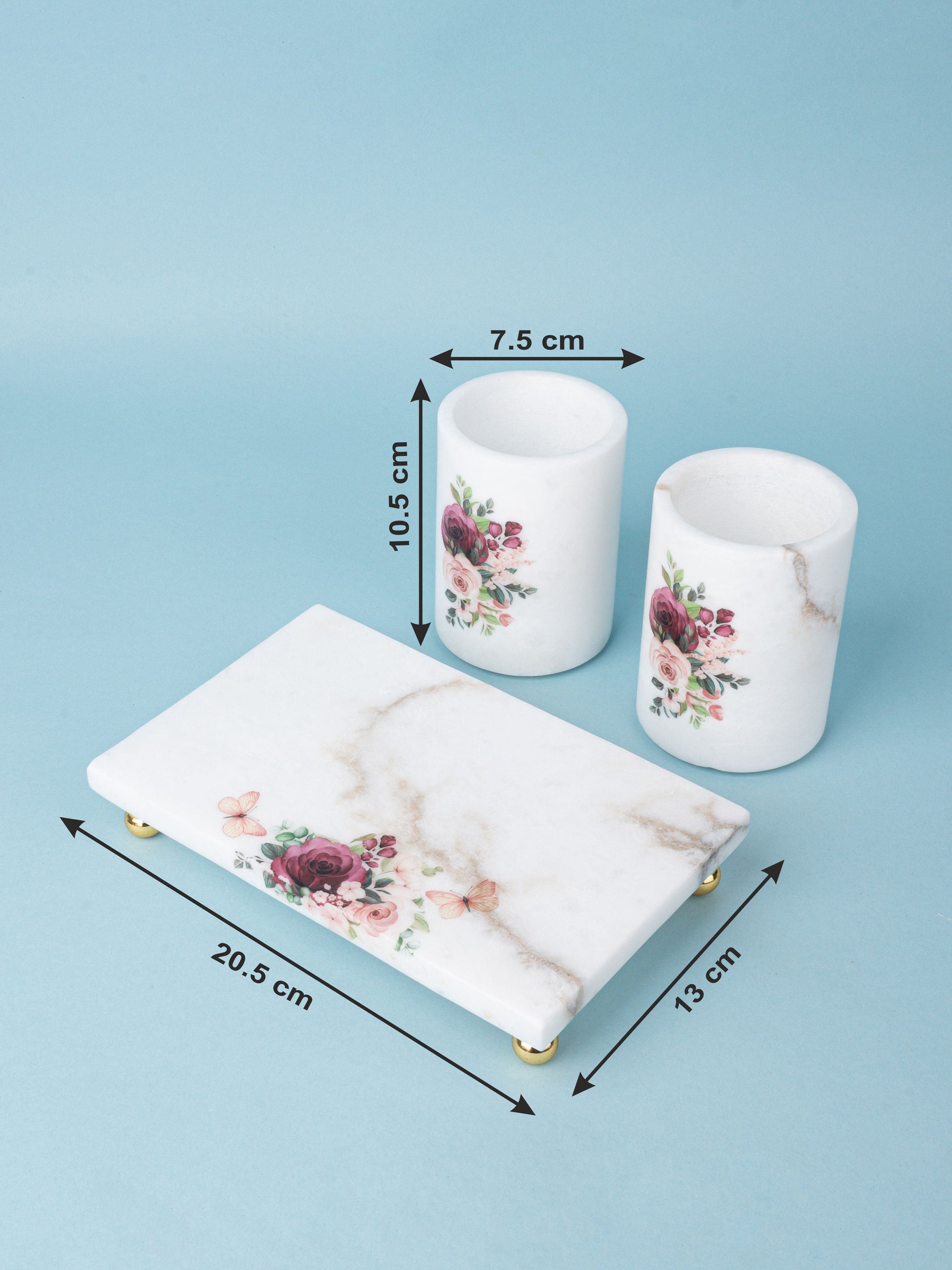 Marble Printed Set of 2 Cutlery Holder on a Rectangular Plate with Golden Legs