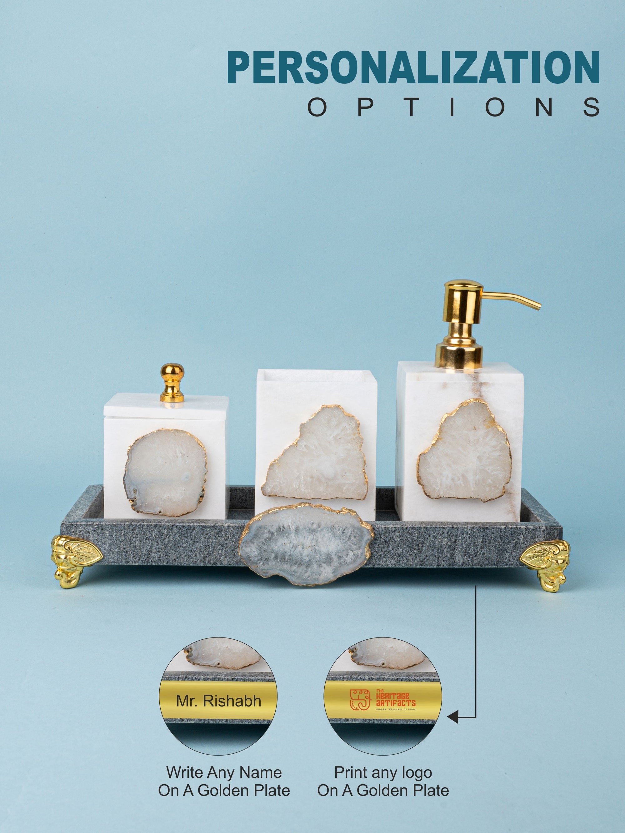 4 Pieces Bathroom Accessories Set with Agate Stone Decor