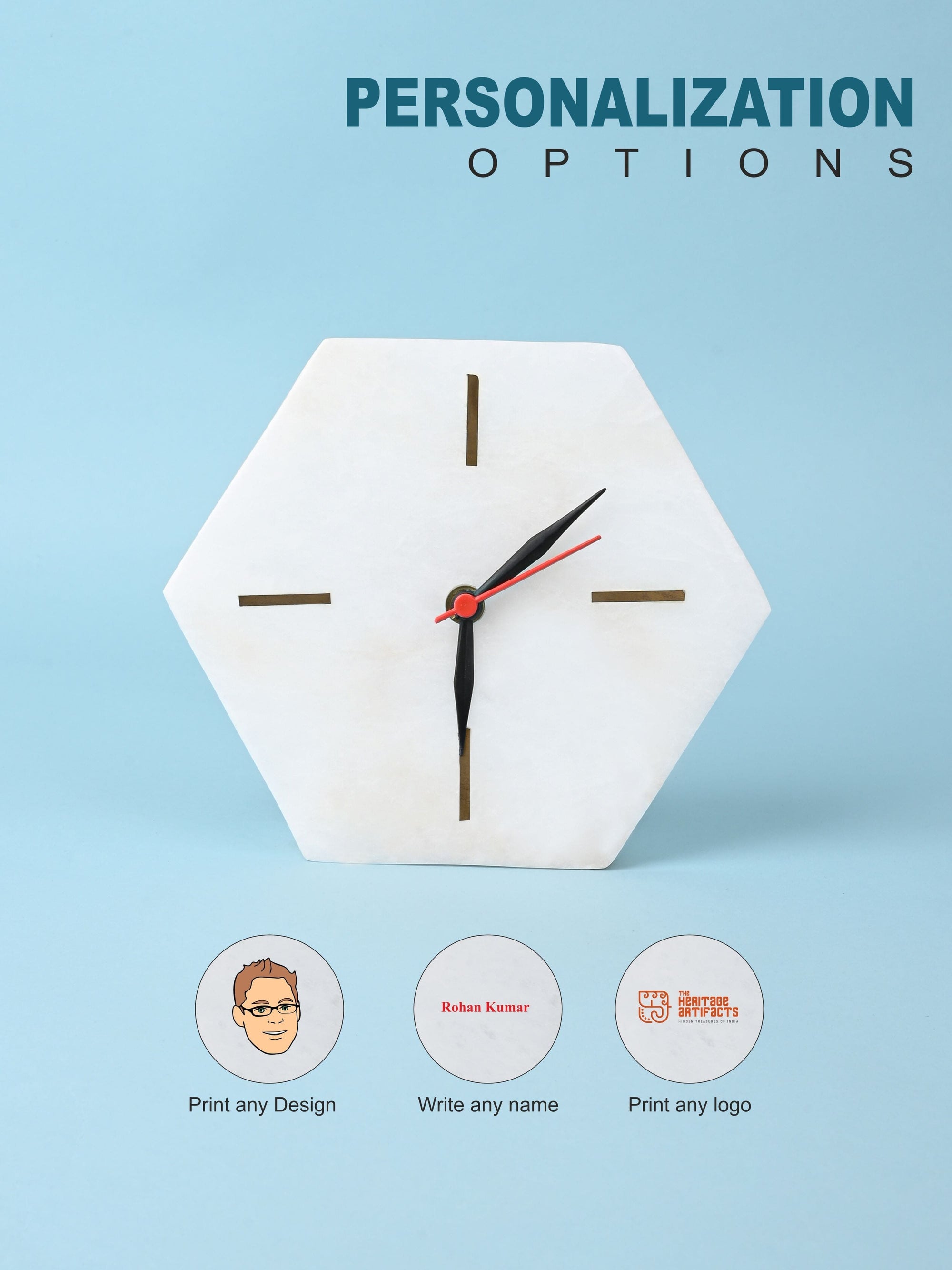 White Marble Hexagonal Table Clock
