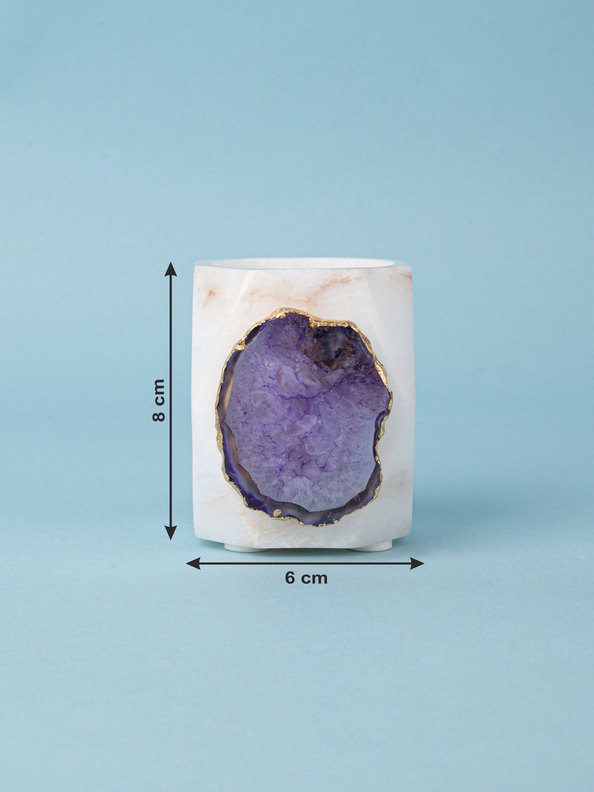 Diamond Cut Design Pen / Pencil Holder with Agate Stone Decoration