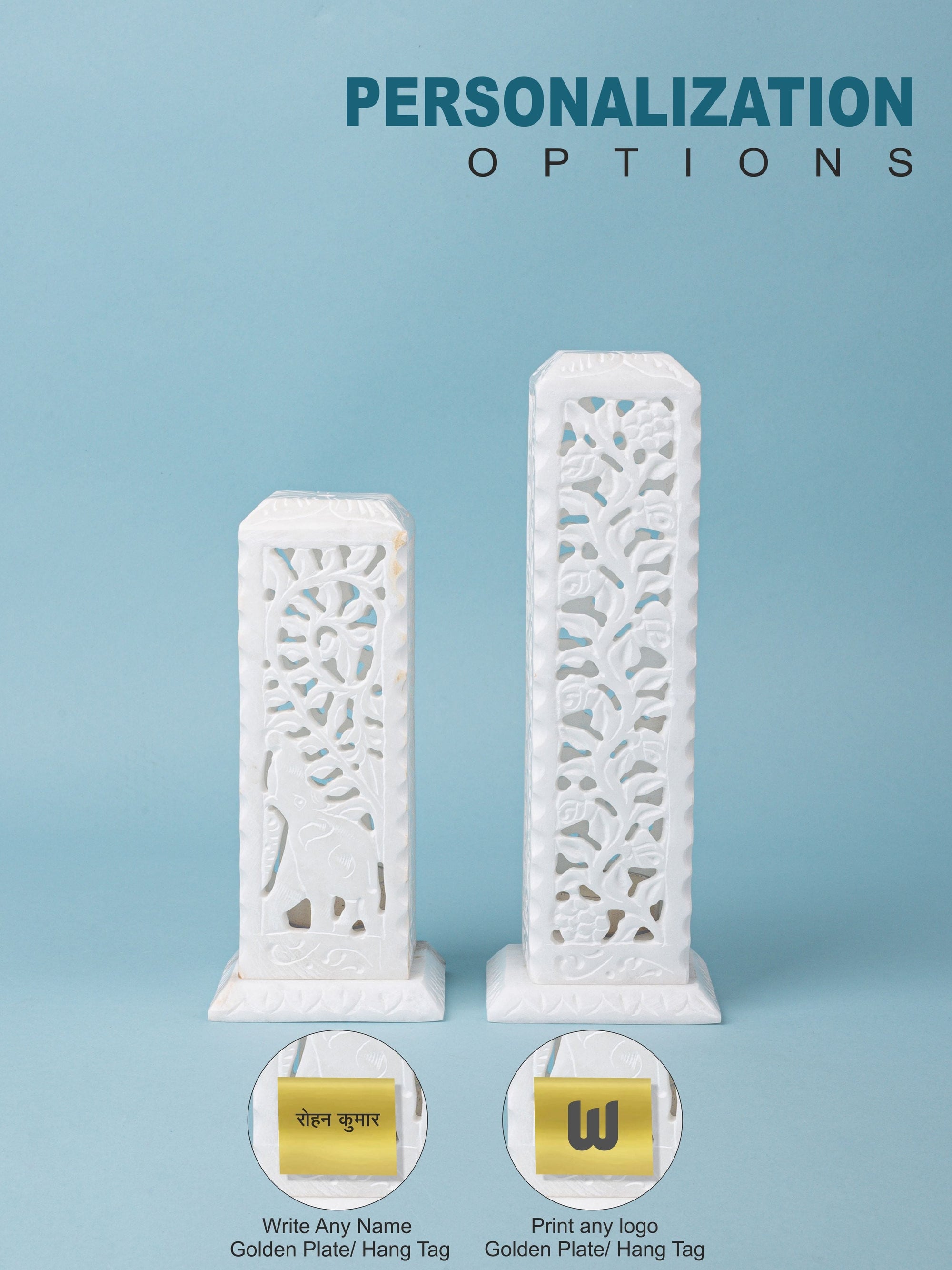 Set of 2 Beautiful Candle Covers Hand Carved of White Marble Stone