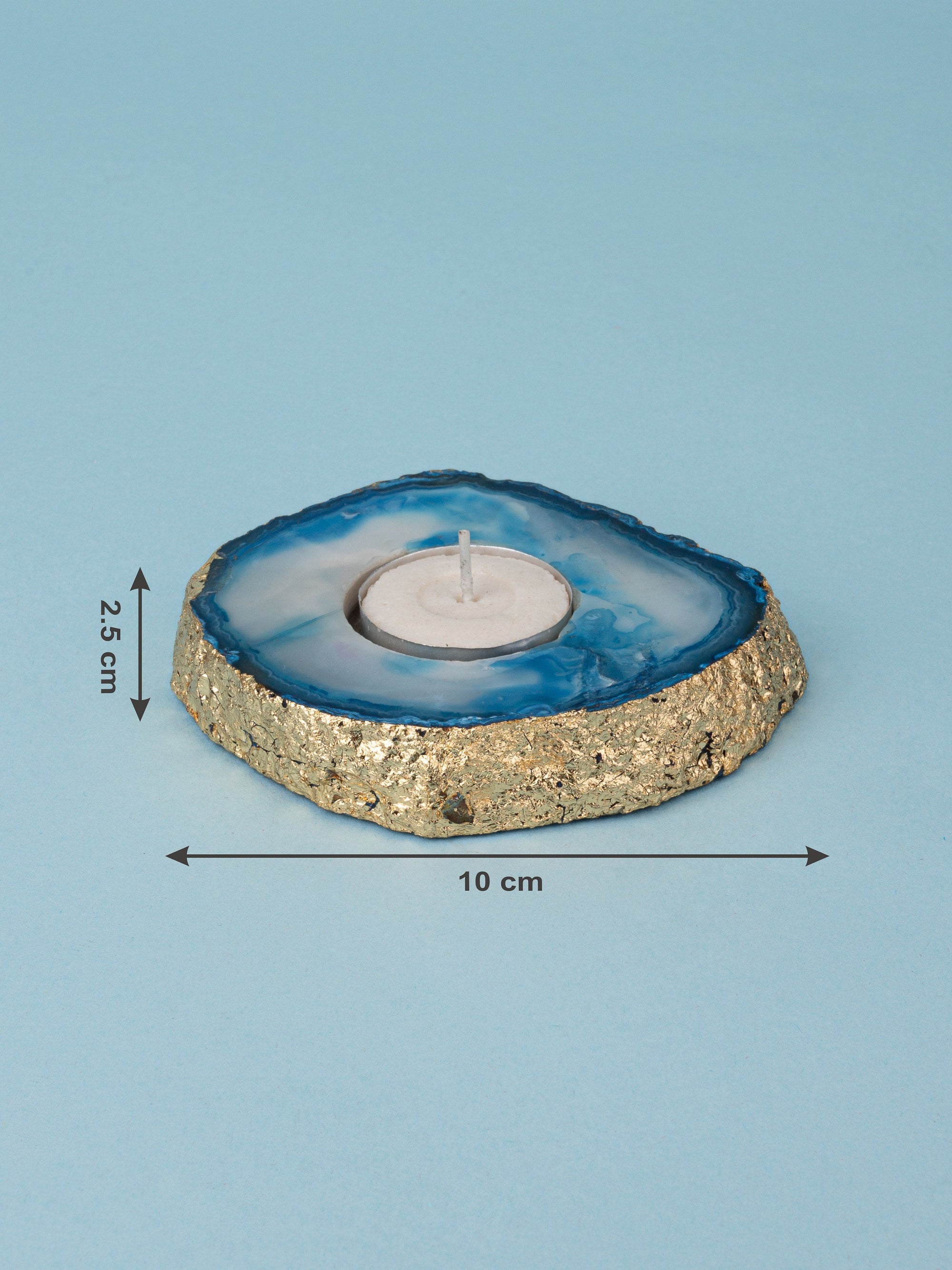 Set of 2 T Light Candle Holders Made in Colorful Agate Stone, Comes in a Gift Box