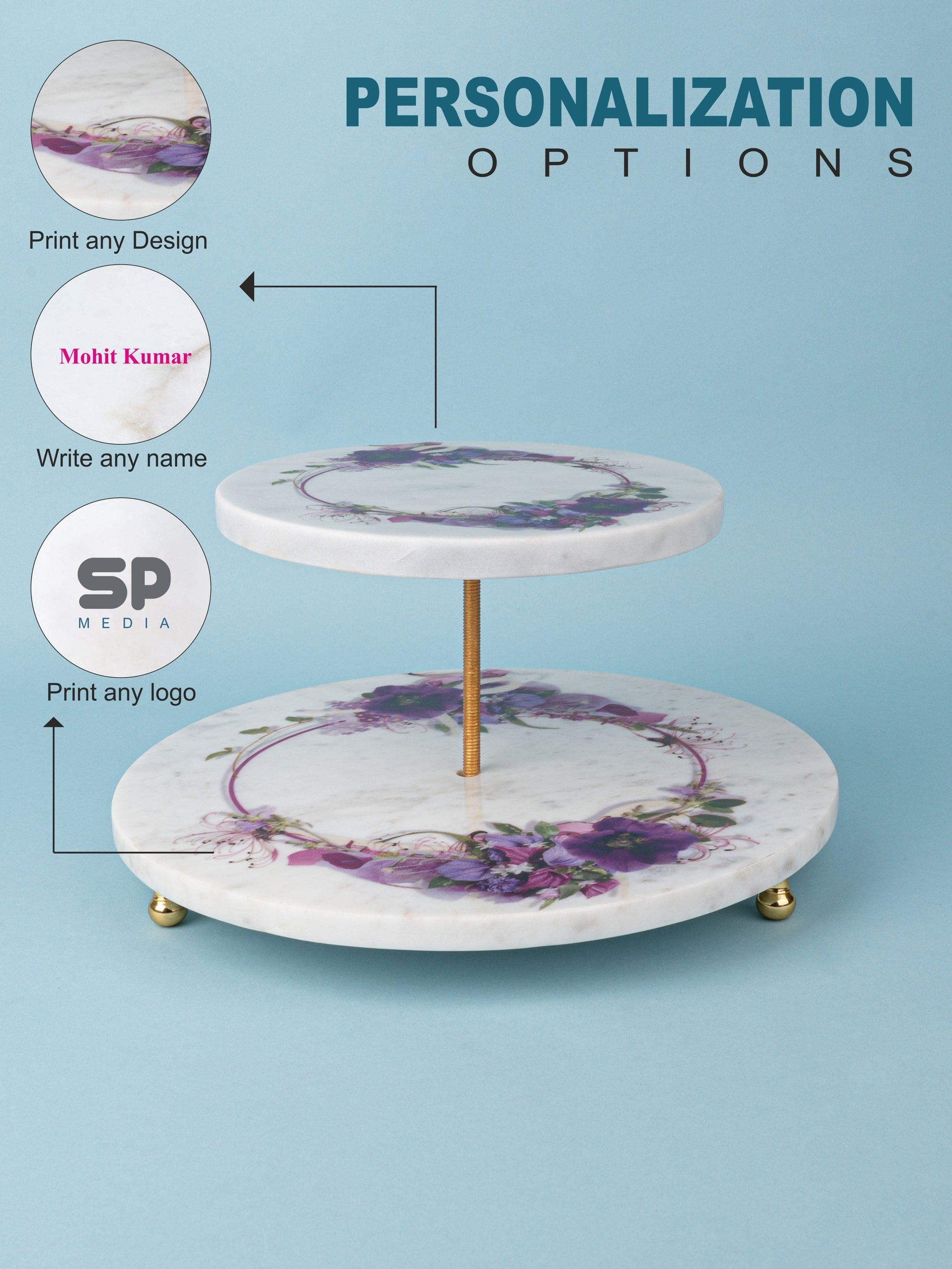 2 Tier Marble Printed Round Dessert Stand for Any Occasion