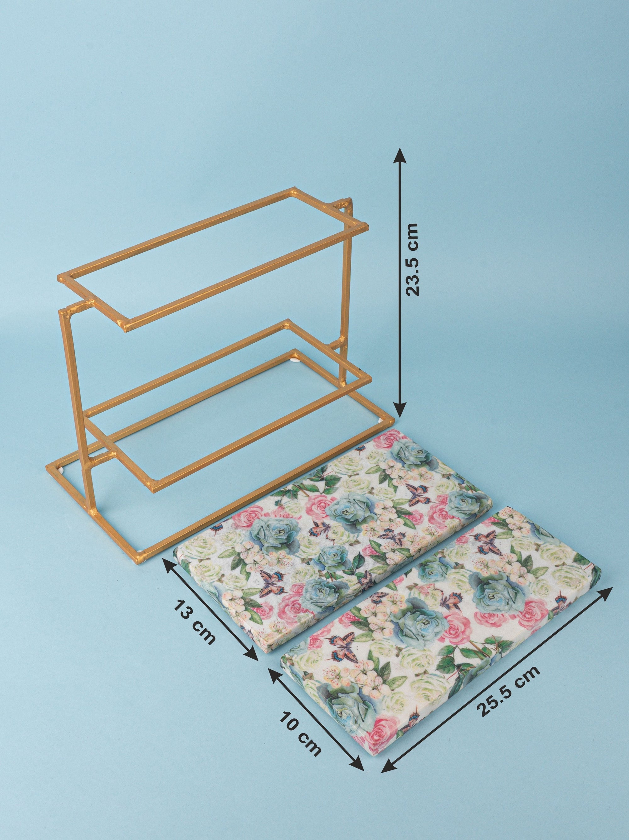 Floral Printed 2 Tier Rectangular Food Platter Stand