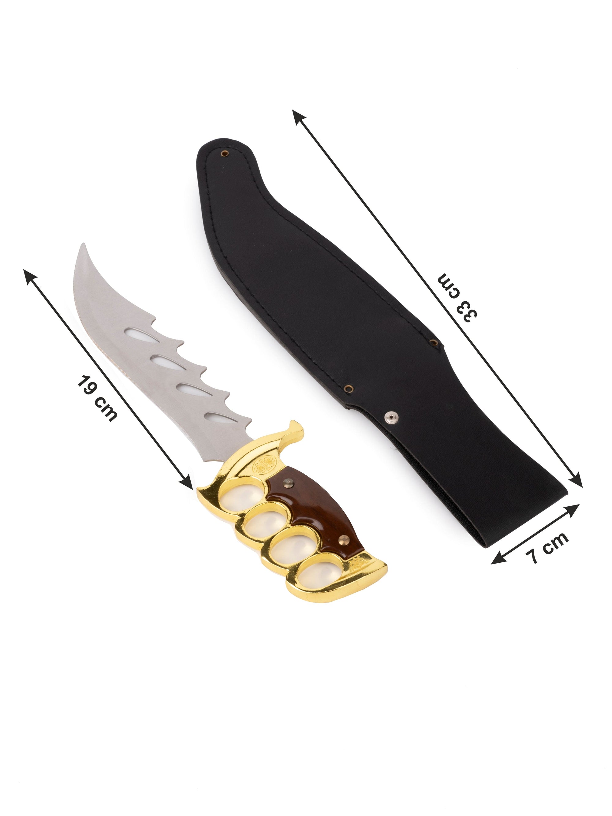 12" Hunting Knife / Dagger in a Black Leather Case with Golden Grip Handle for Home Decor