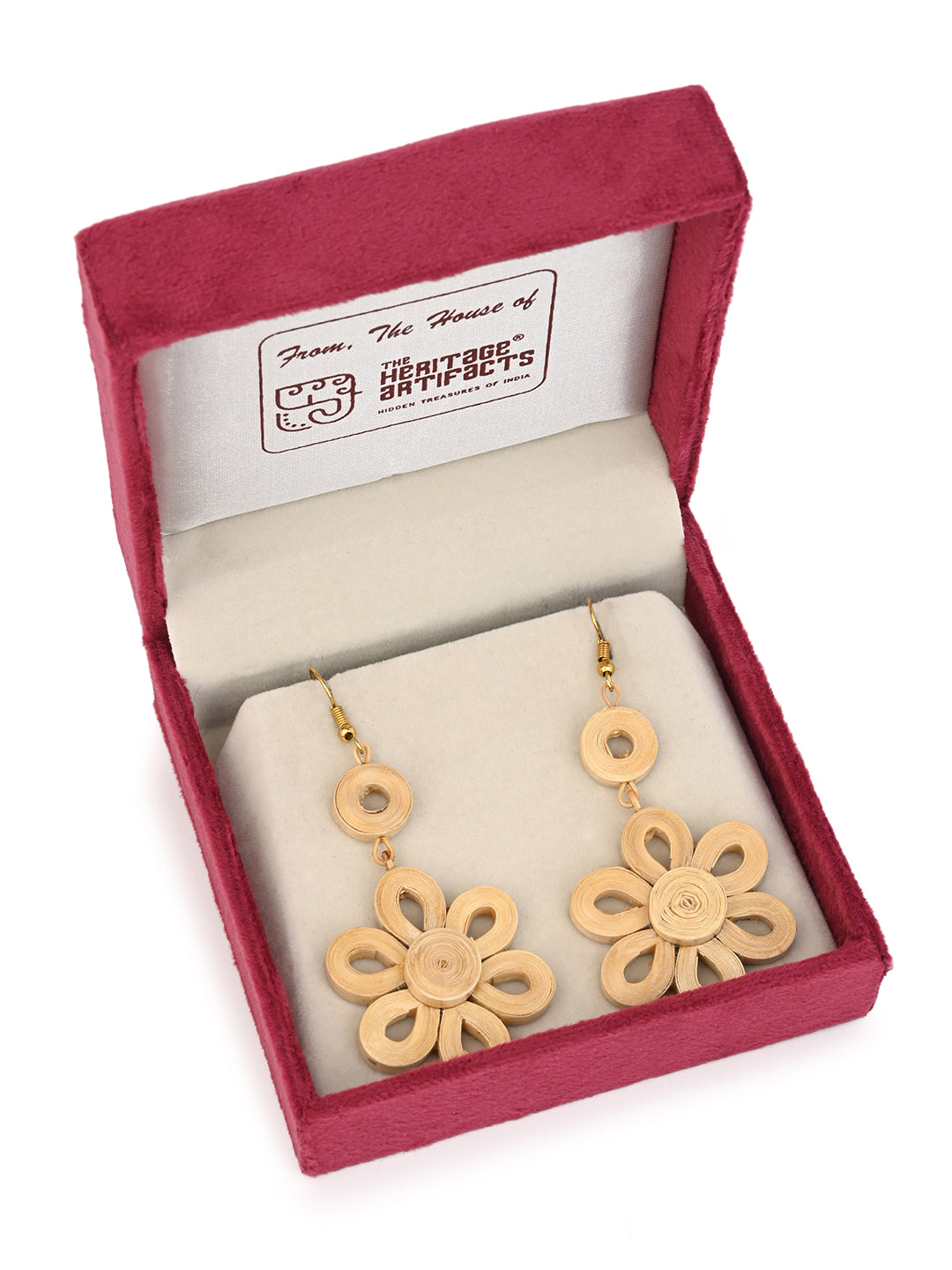 MAURYANA - Bamboo crafted hanging flower design earrings