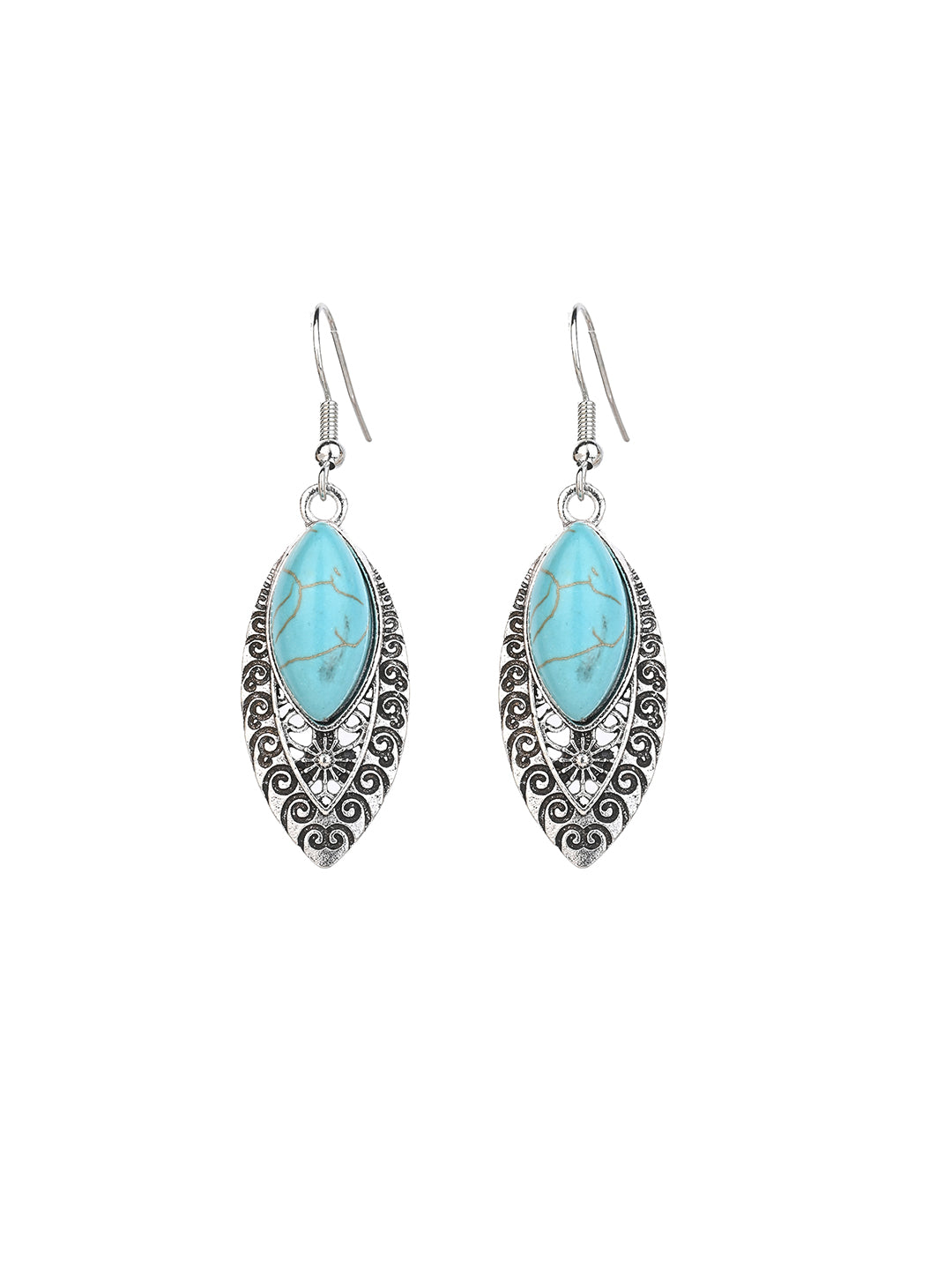 MAURYANA - Alloy Metal and Turquoise Pendant Necklace Set with Earrings