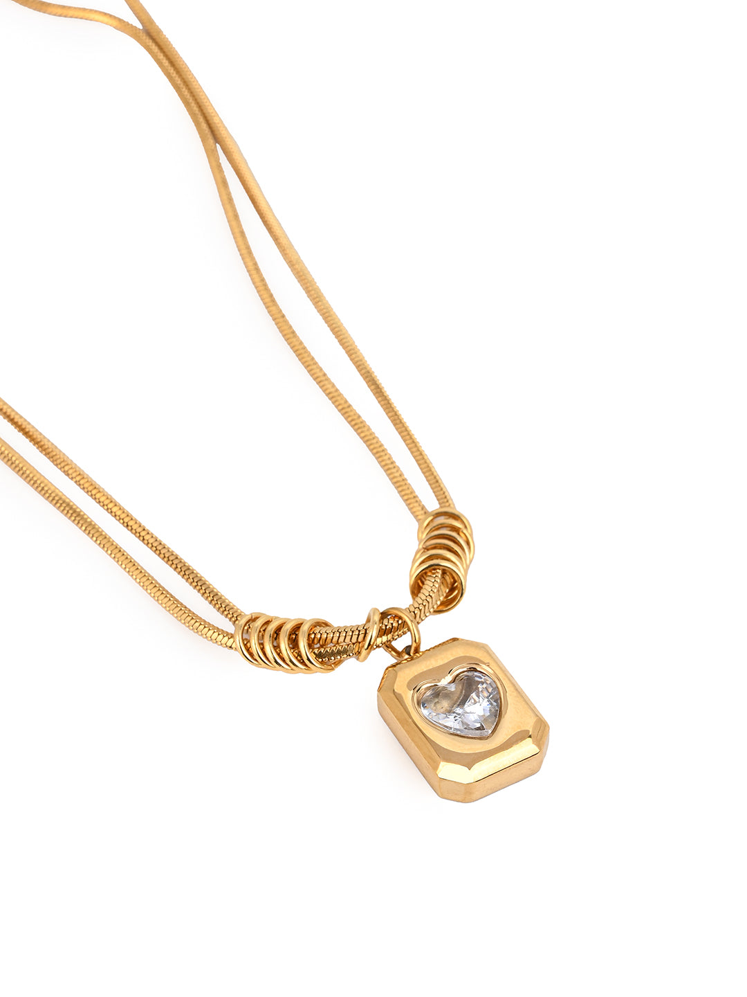 MAURYANA - Stainless Steel 18k Gold Plated Zircon Pendant Necklace - one size