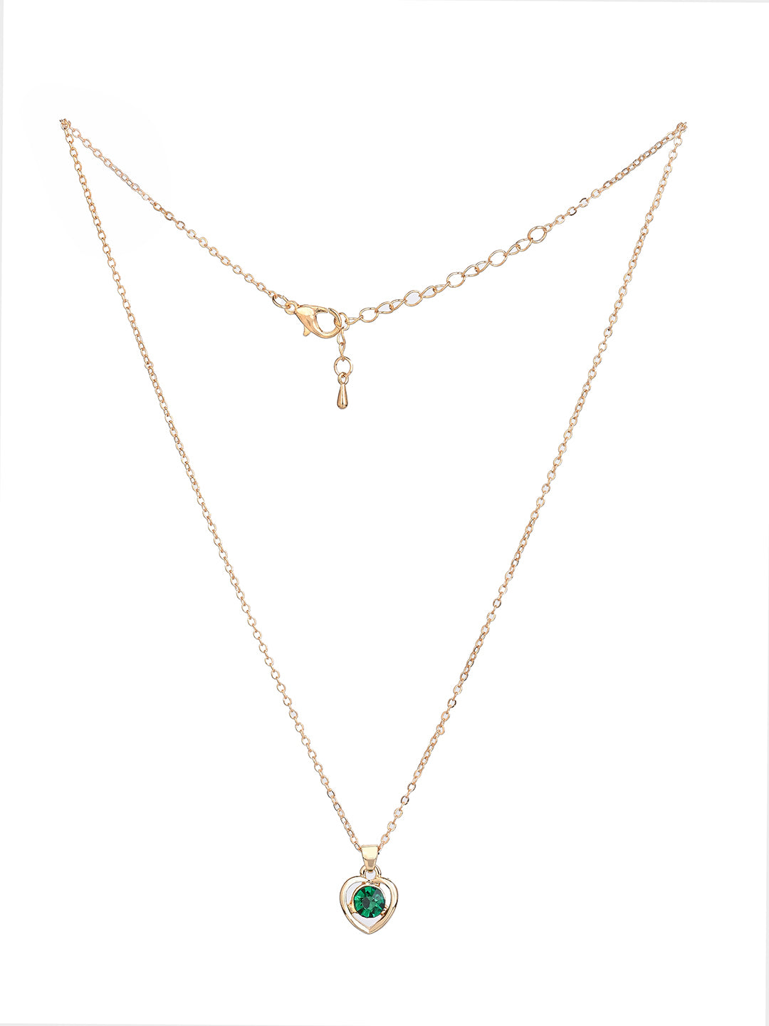 MAURYANA - Alloy Metal and Artificial Gemstone Heart Pendant Necklace set with Earrings - Available in Blue and Green Colors