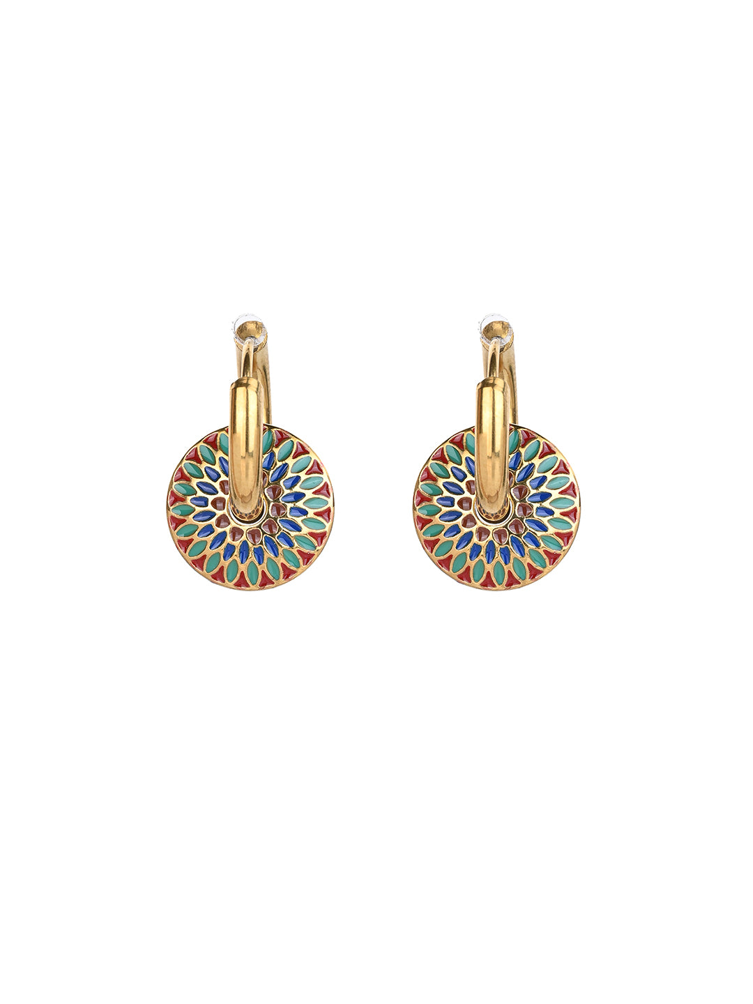 MAURYANA - Stainless Steel 18k Gold Plated Multicolor Flower Design Pendant Necklace set with Earrings