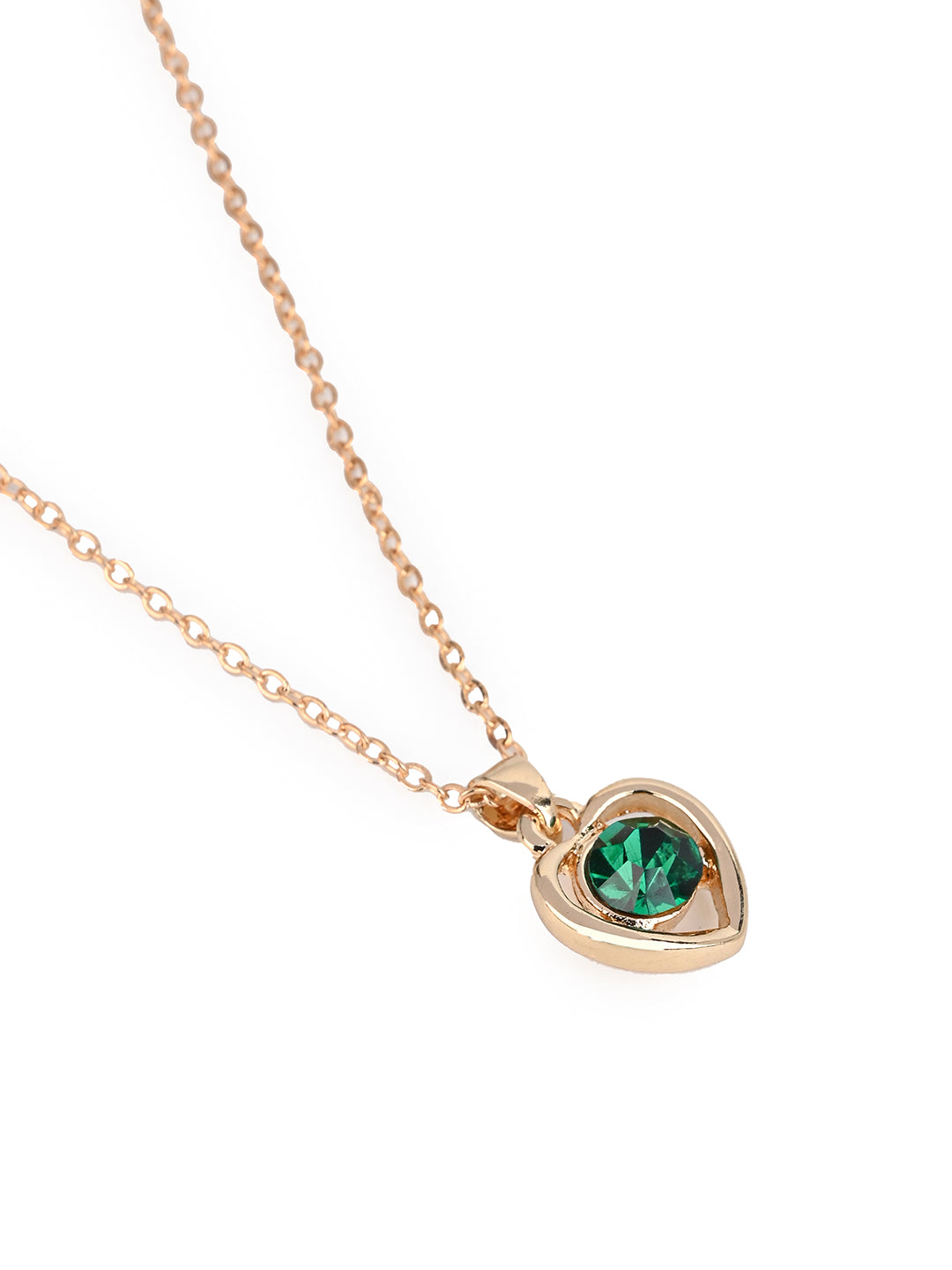 MAURYANA - Alloy Metal and Artificial Gemstone Heart Pendant Necklace set with Earrings - Available in Blue and Green Colors
