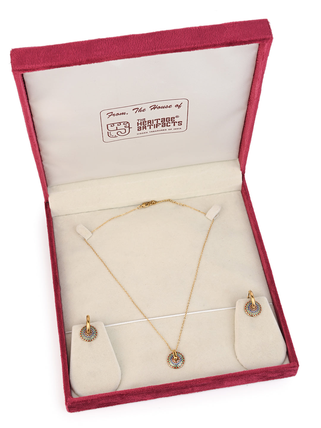 MAURYANA - Stainless Steel 18k Gold Plated Multicolor Flower Design Pendant Necklace set with Earrings