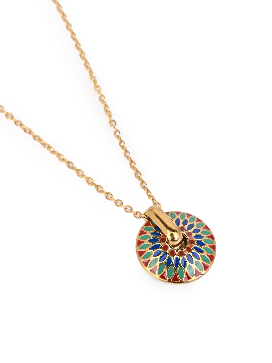 MAURYANA - Stainless Steel 18k Gold Plated Multicolor Flower Design Pendant Necklace set with Earrings