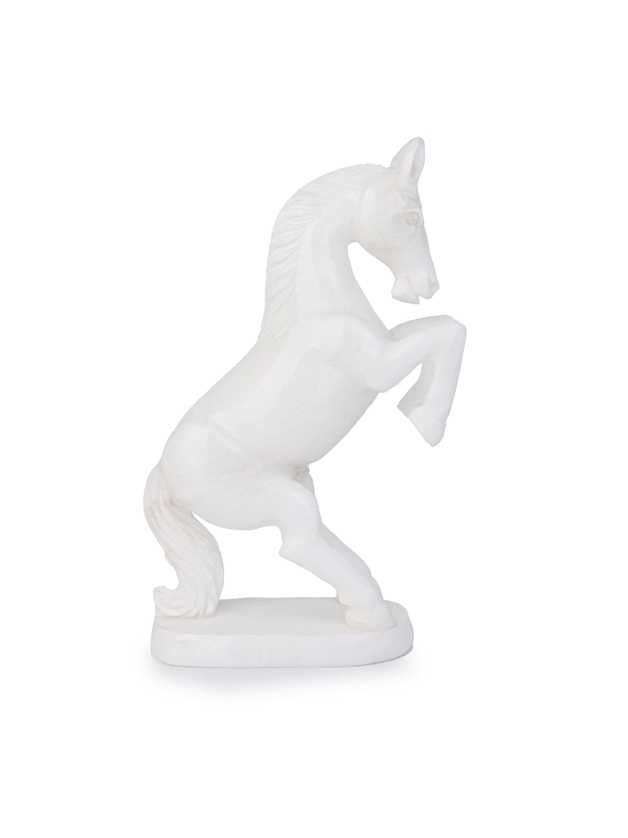 Marble Crafted Rearing Horse Sculpture for Home Office Decor - 10 inches
