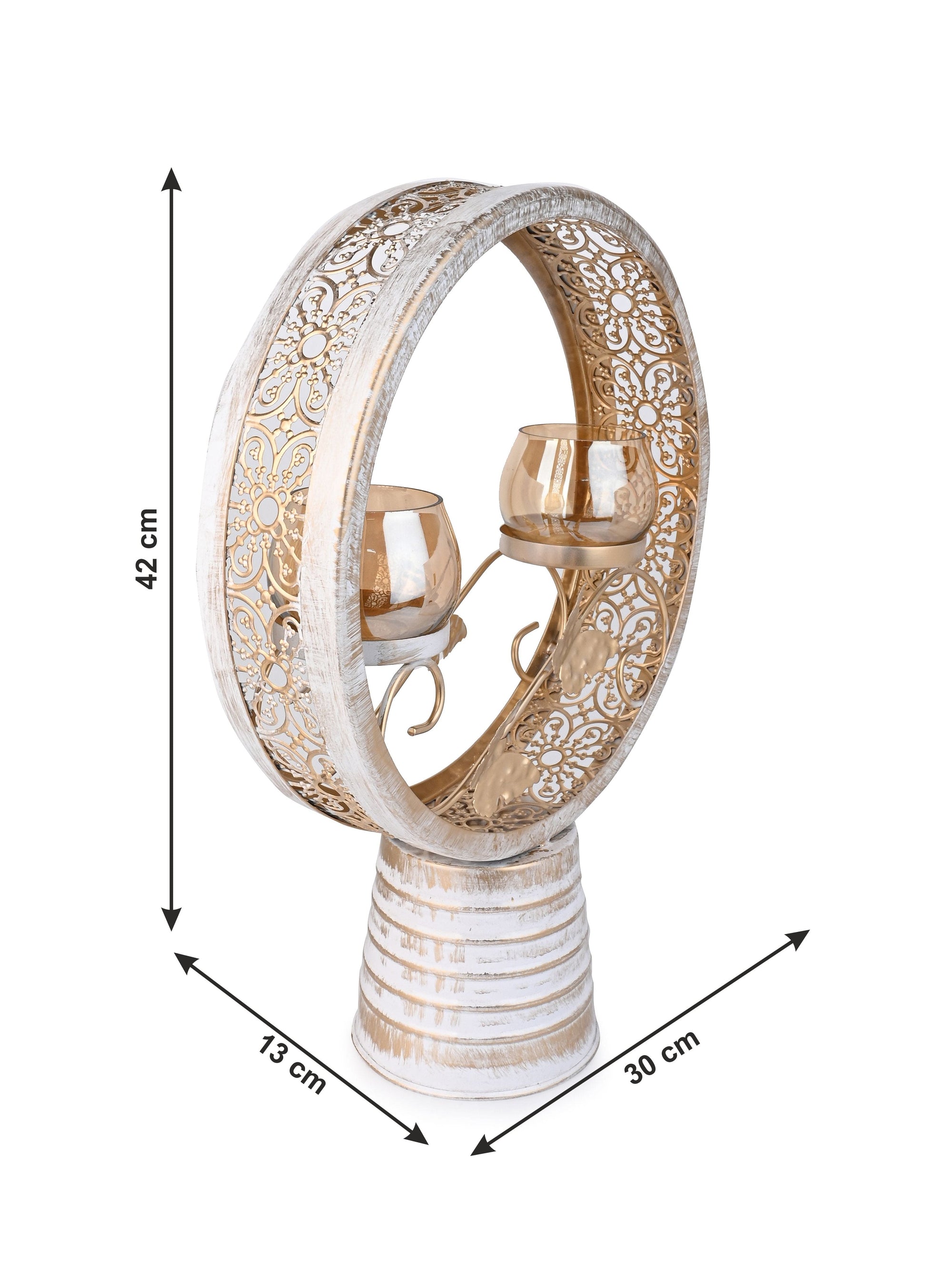Set of 2 Glass Candle Holders In a Round Metal Frame - 16 inches