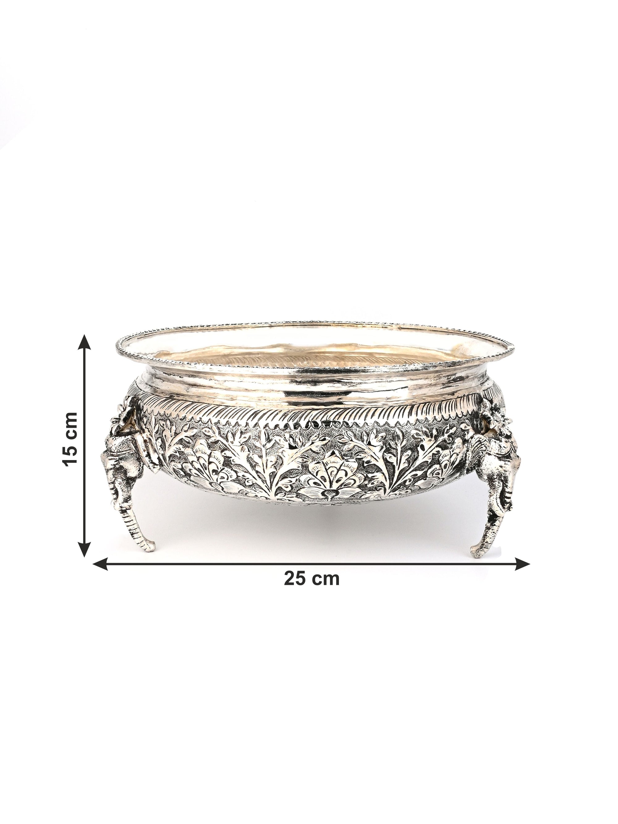 Oxidized Silver Urli / Bowl for Home Decor and Puja Rituals - 10 inches diameter