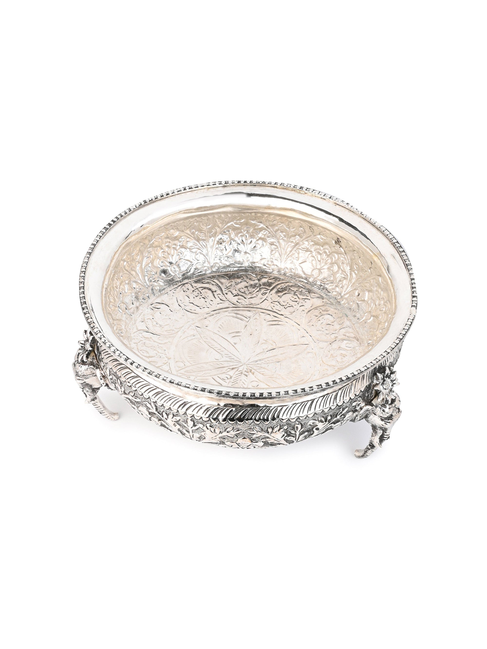 Oxidized Silver Urli / Bowl for Home Decor and Puja Rituals - 10 inches diameter