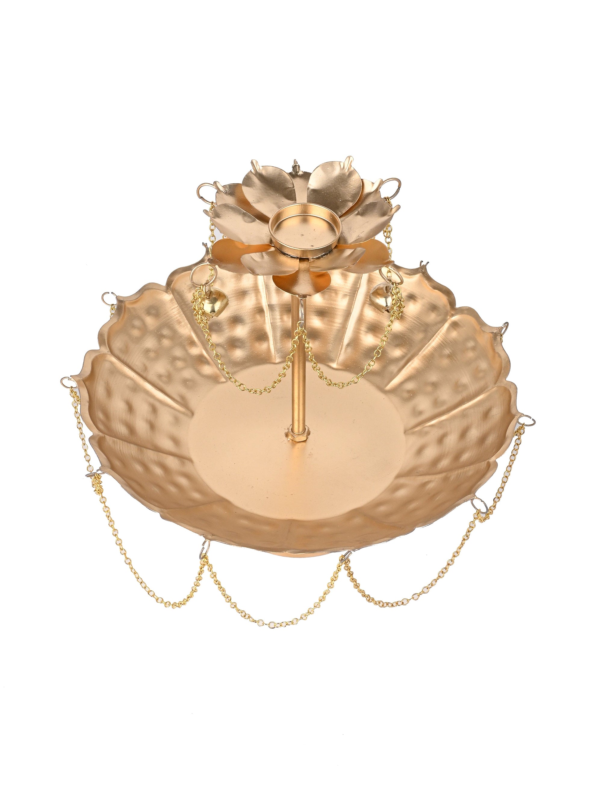 2 Tier Chain Design Urli with Candle Stand for Puja Rituals and Festive Occasions