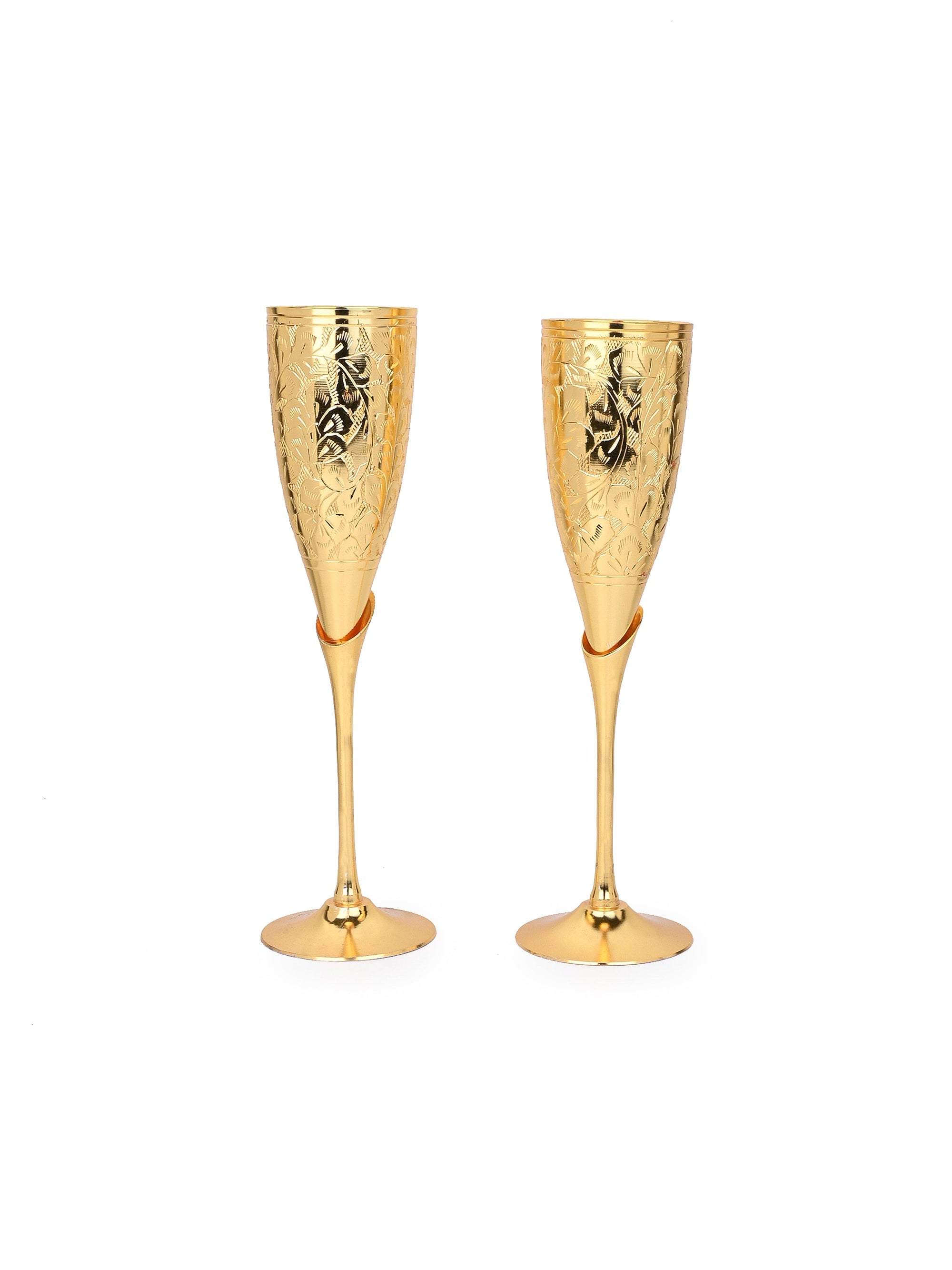 Brass Crafted Champagne Glass - Set of 2 in a Red Velvet Gift Box