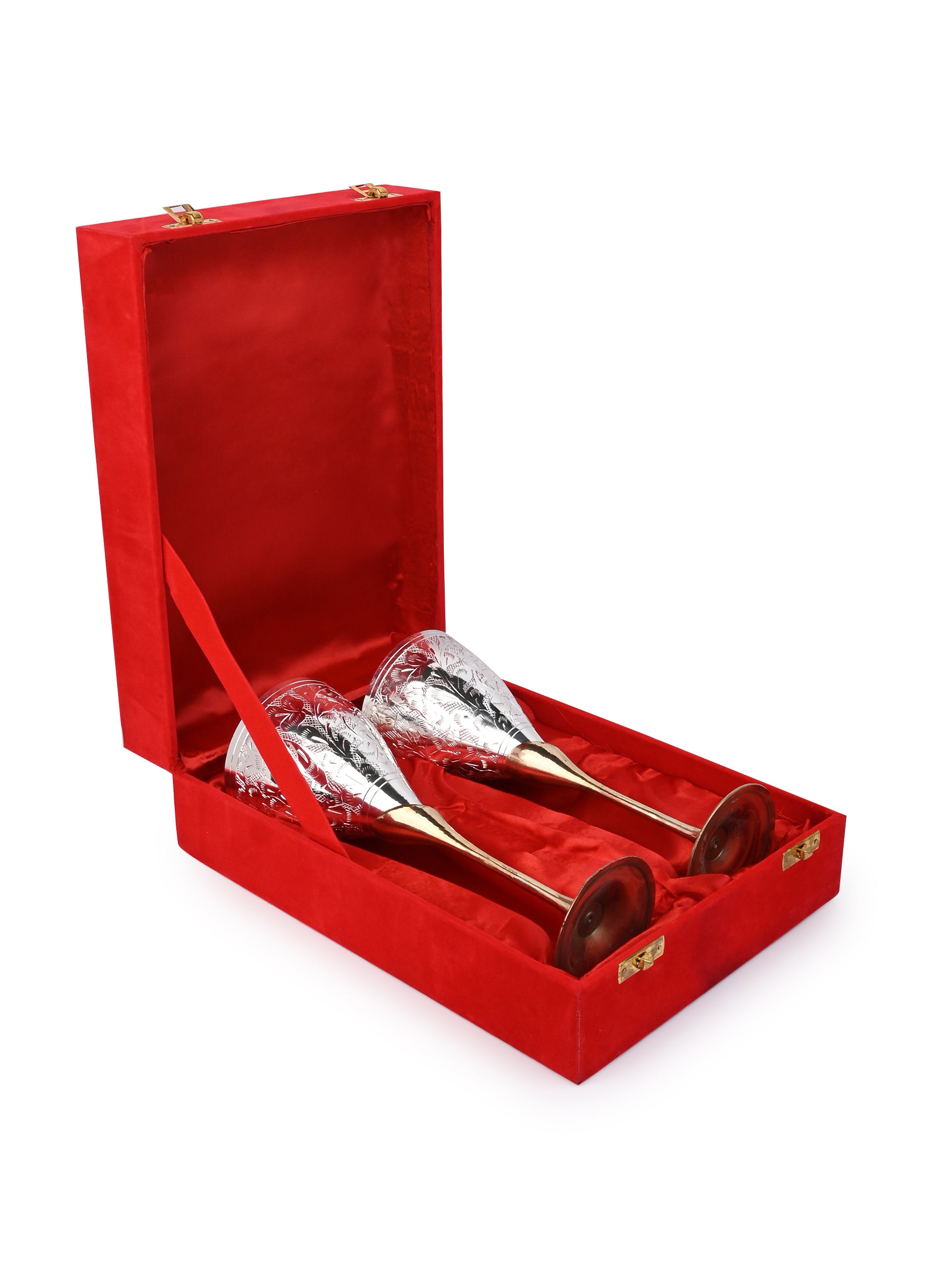 Brass Crafted Luxury Wine Goblets - Set of 2 in Red Velvet Gift box