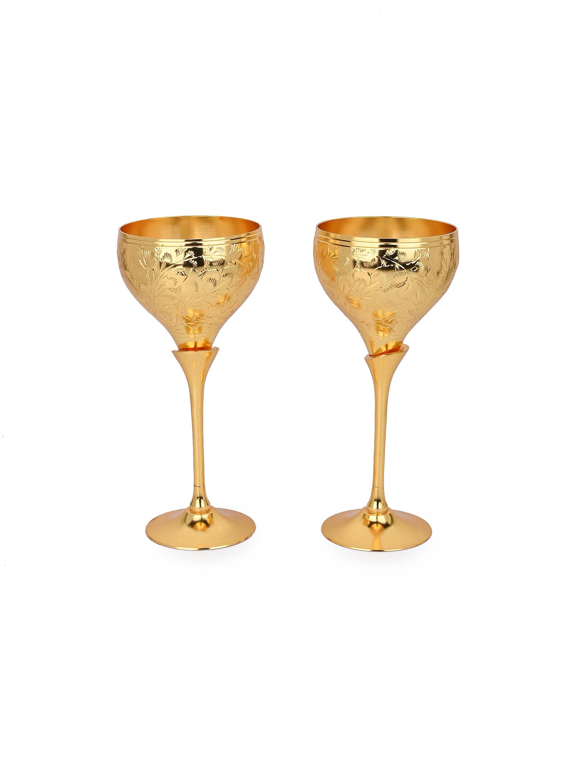 Brass Crafted Wine Glass - Set of 2 in Red Velvet Gift Box