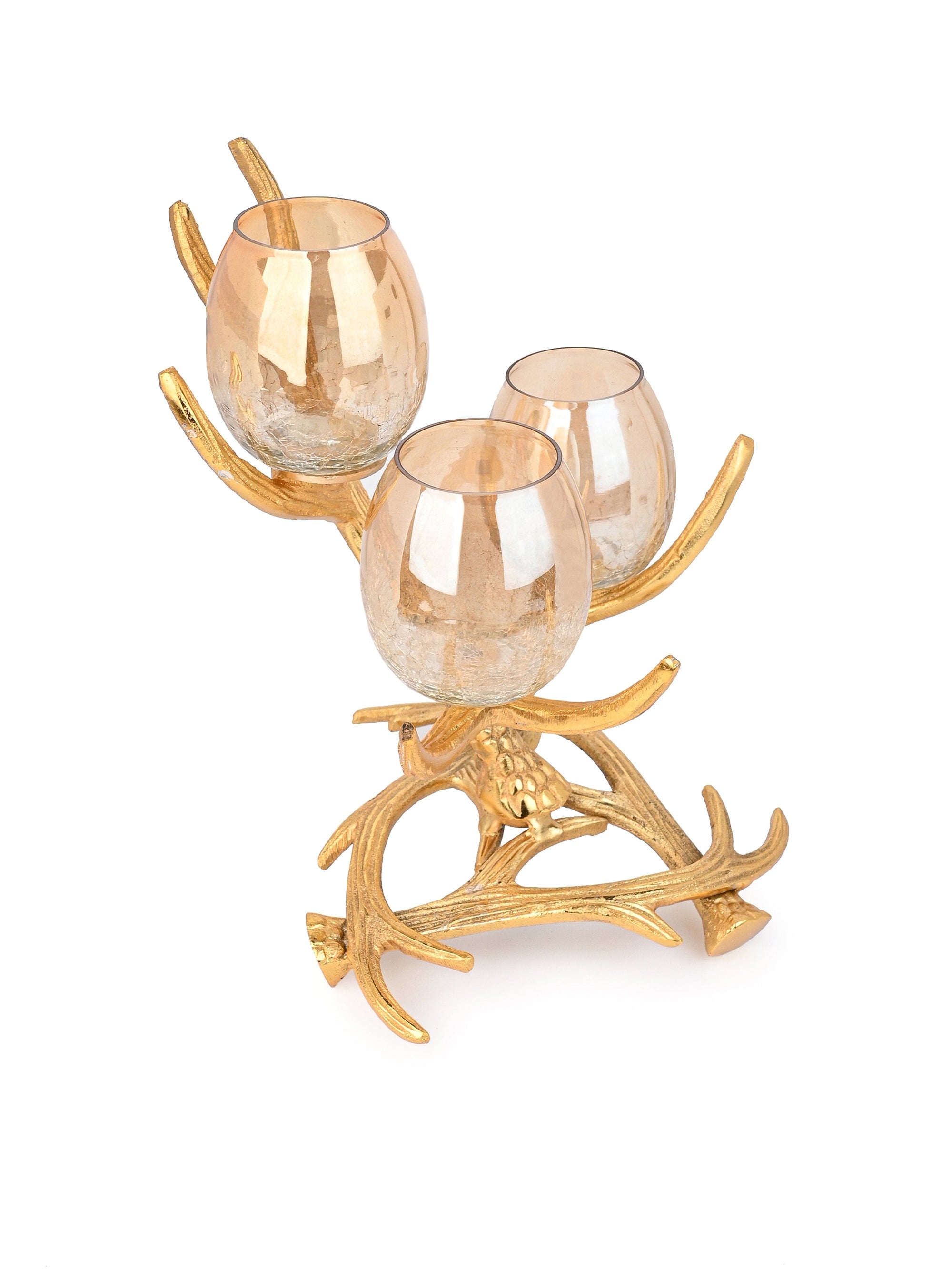3 piece Glass Candle Holder on a Abstract Branches Design Stand - 12 inches