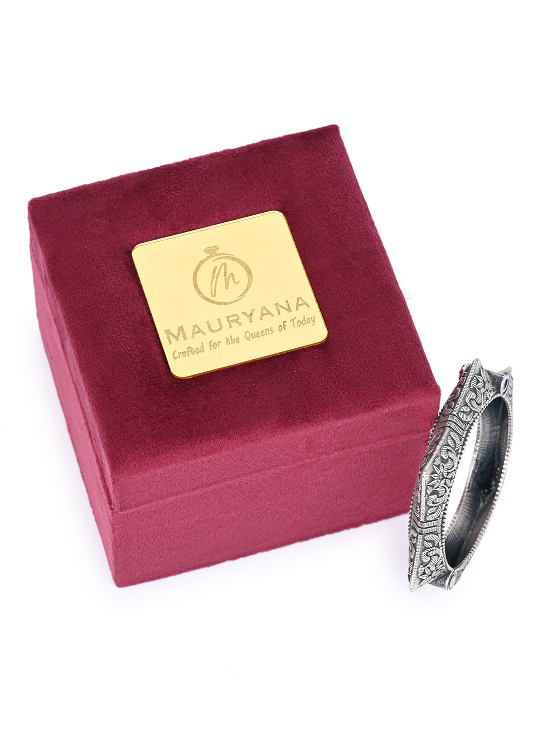 MAURYANA - Oxidised silver hexagonal bangle with opening