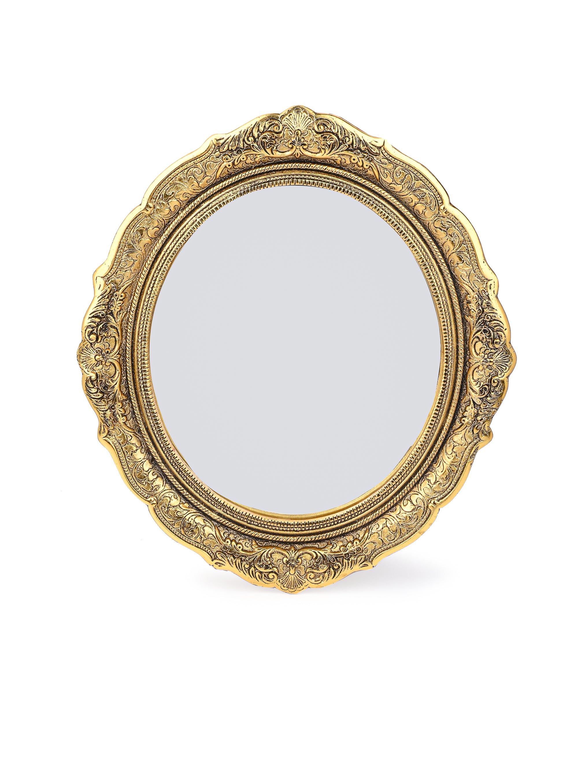 Hand Crafted Antique Gold Oval Wall Mirror - 15 inches