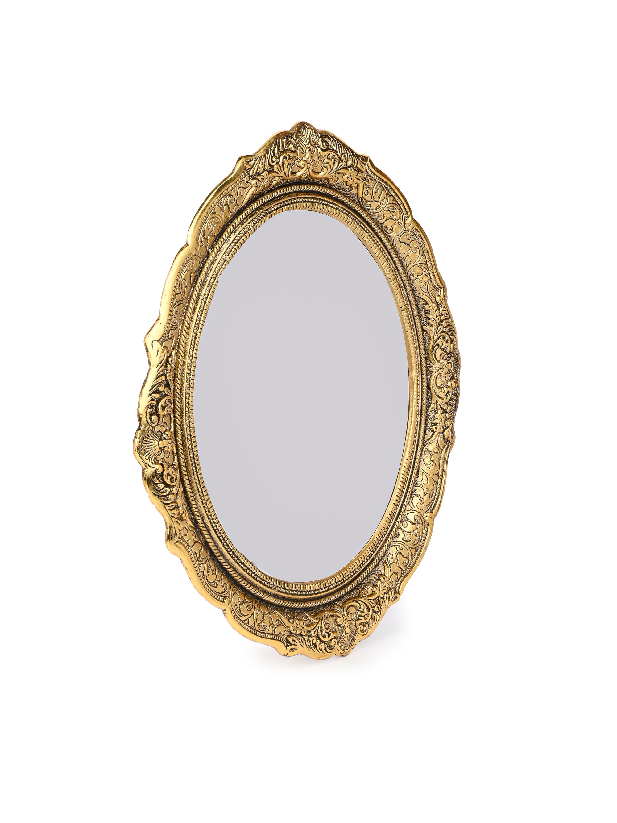 Hand Crafted Antique Gold Oval Wall Mirror - 15 inches