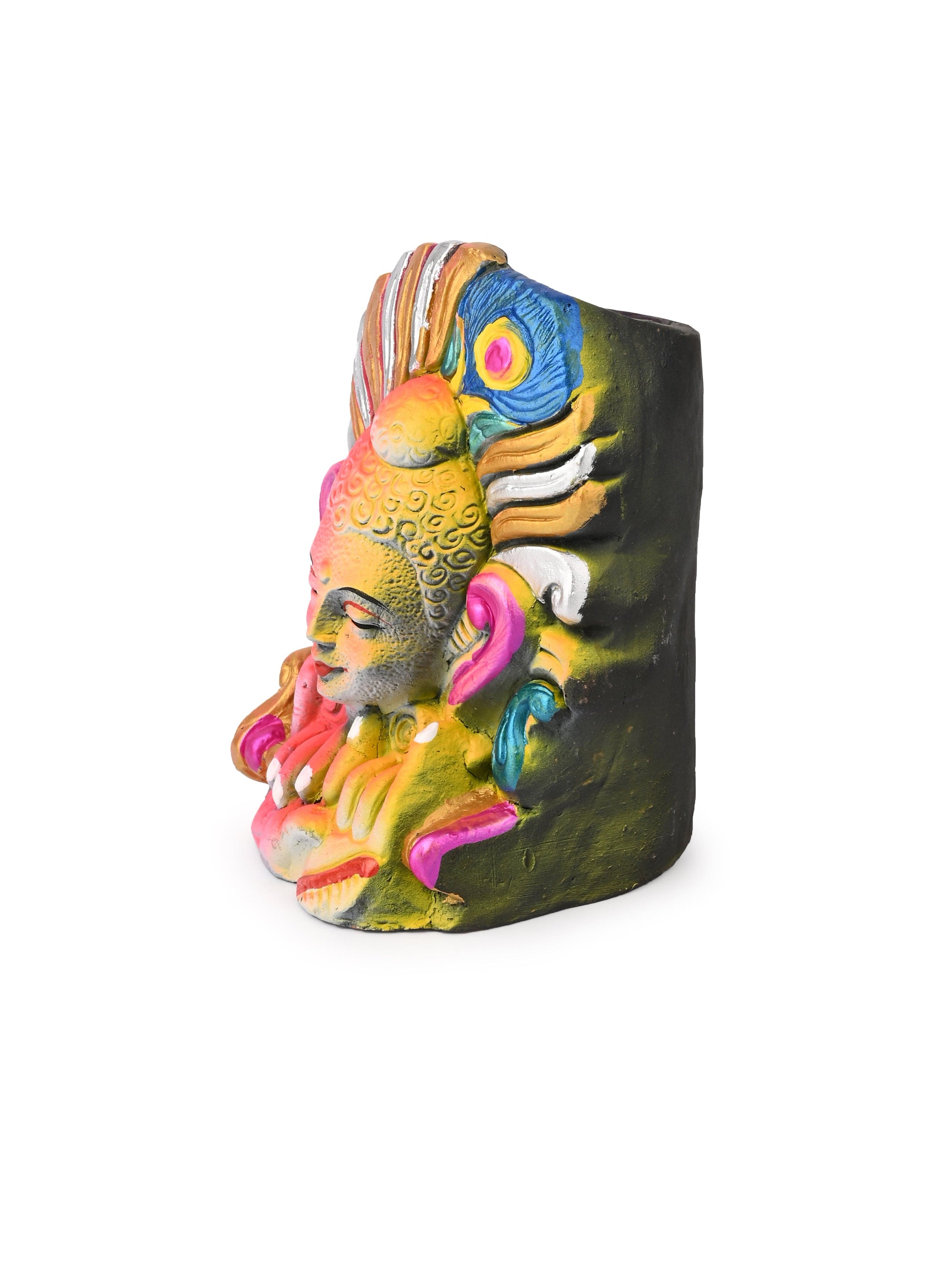 Terracotta Handcrafted Modern Krishna Design Colorful Pen stand