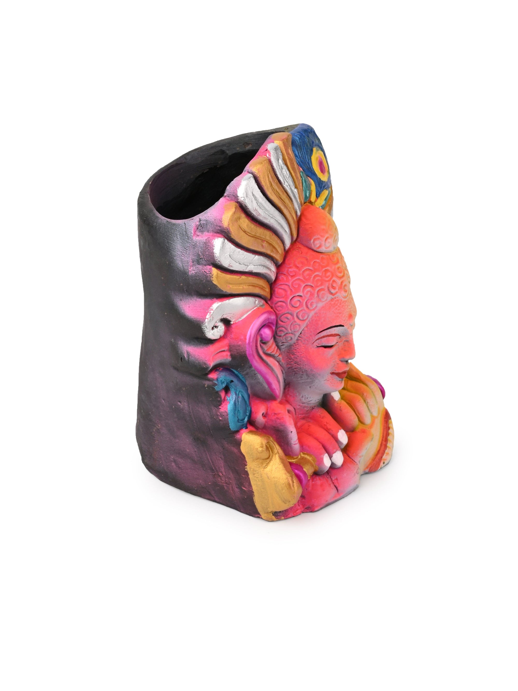 Terracotta Handcrafted Modern Krishna Design Colorful Pen stand