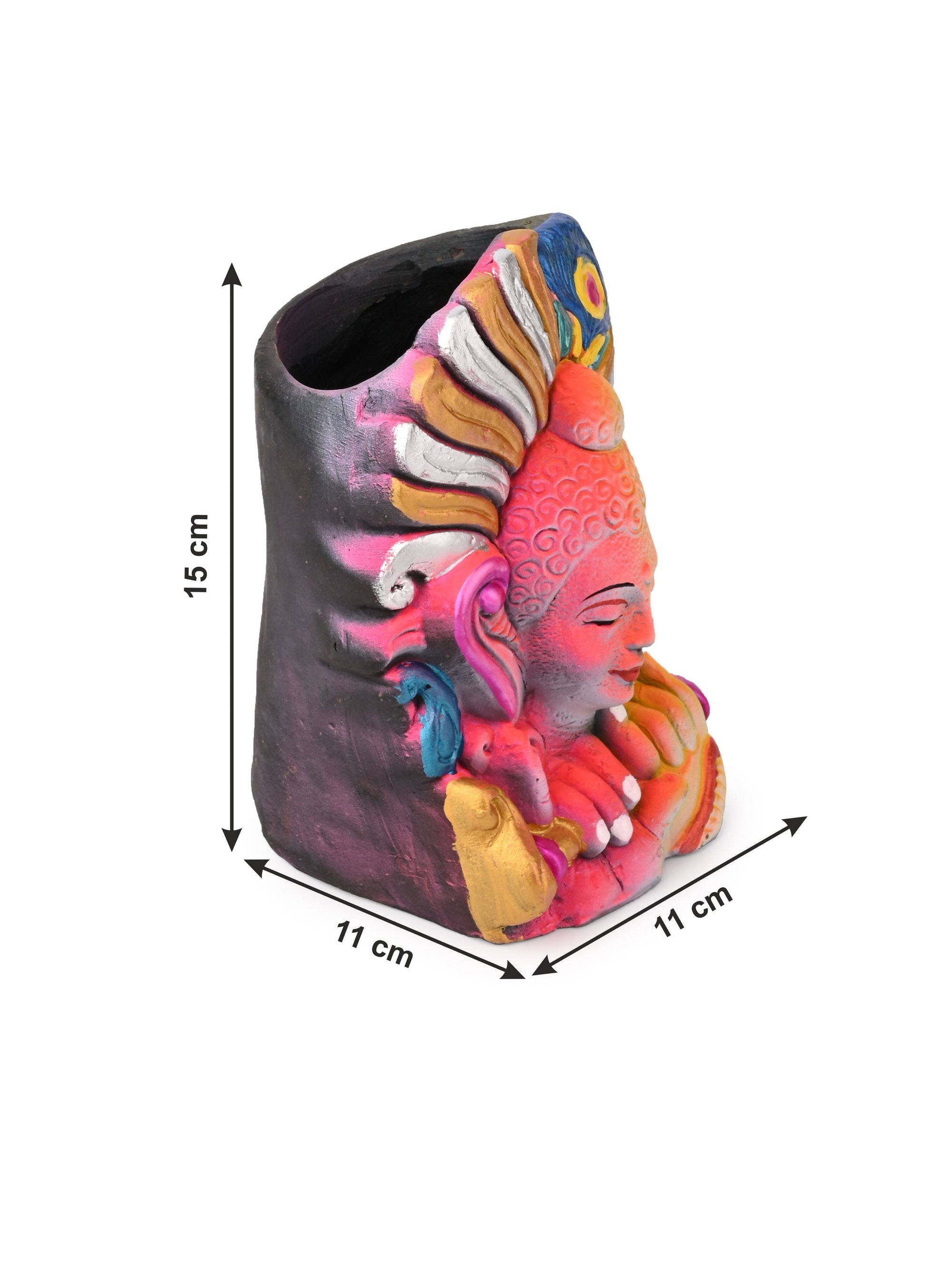 Terracotta Handcrafted Modern Krishna Design Colorful Pen stand