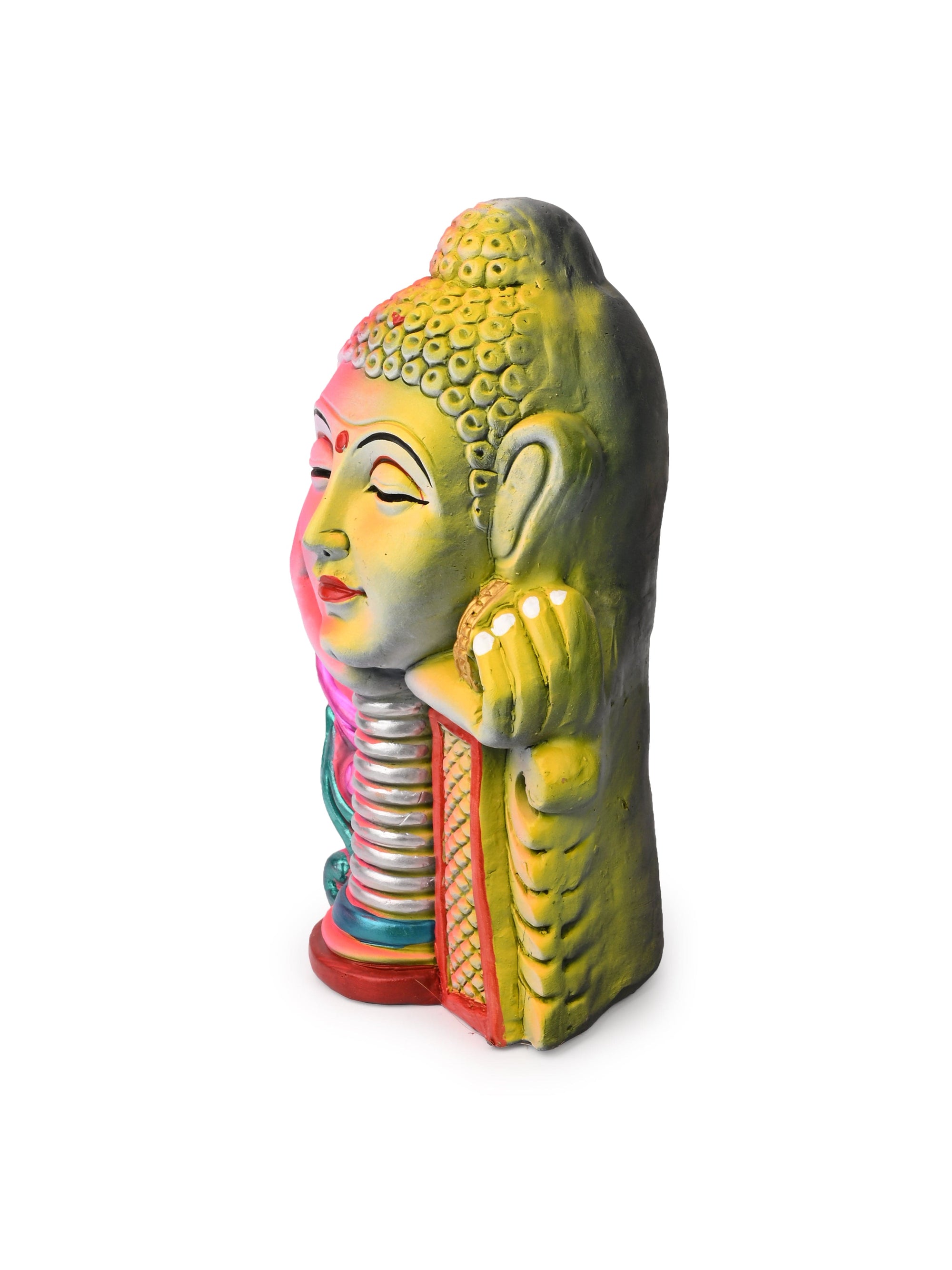 Terracotta Colorful Thinking Face of Lord Buddha 10 inches height