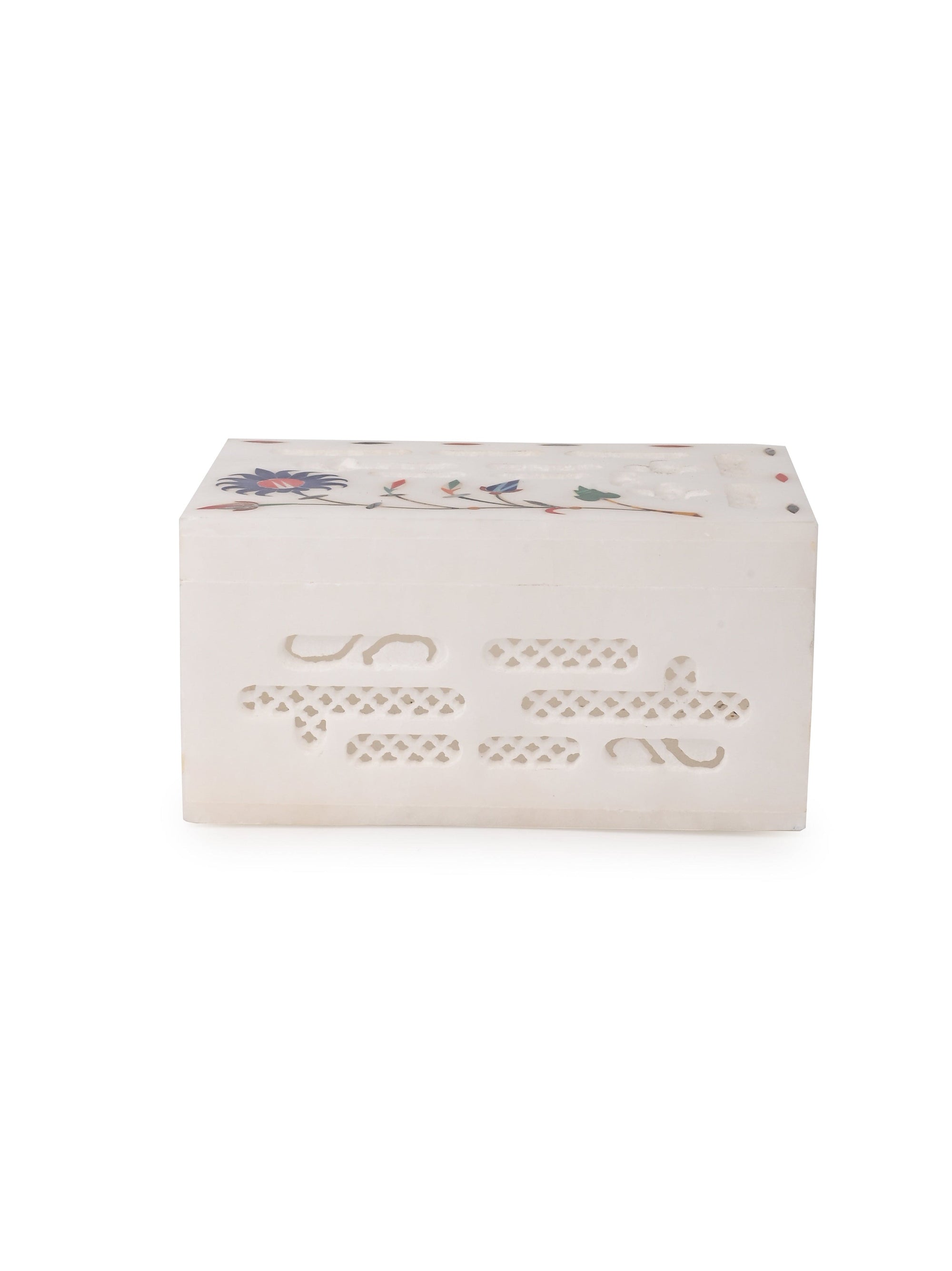 White Marble Jewellery Box with Intricate Carving and Inlay work