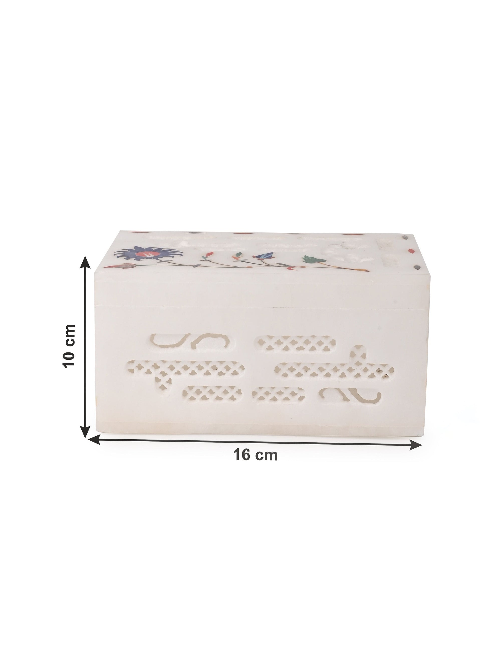 White Marble Jewellery Box with Intricate Carving and Inlay work