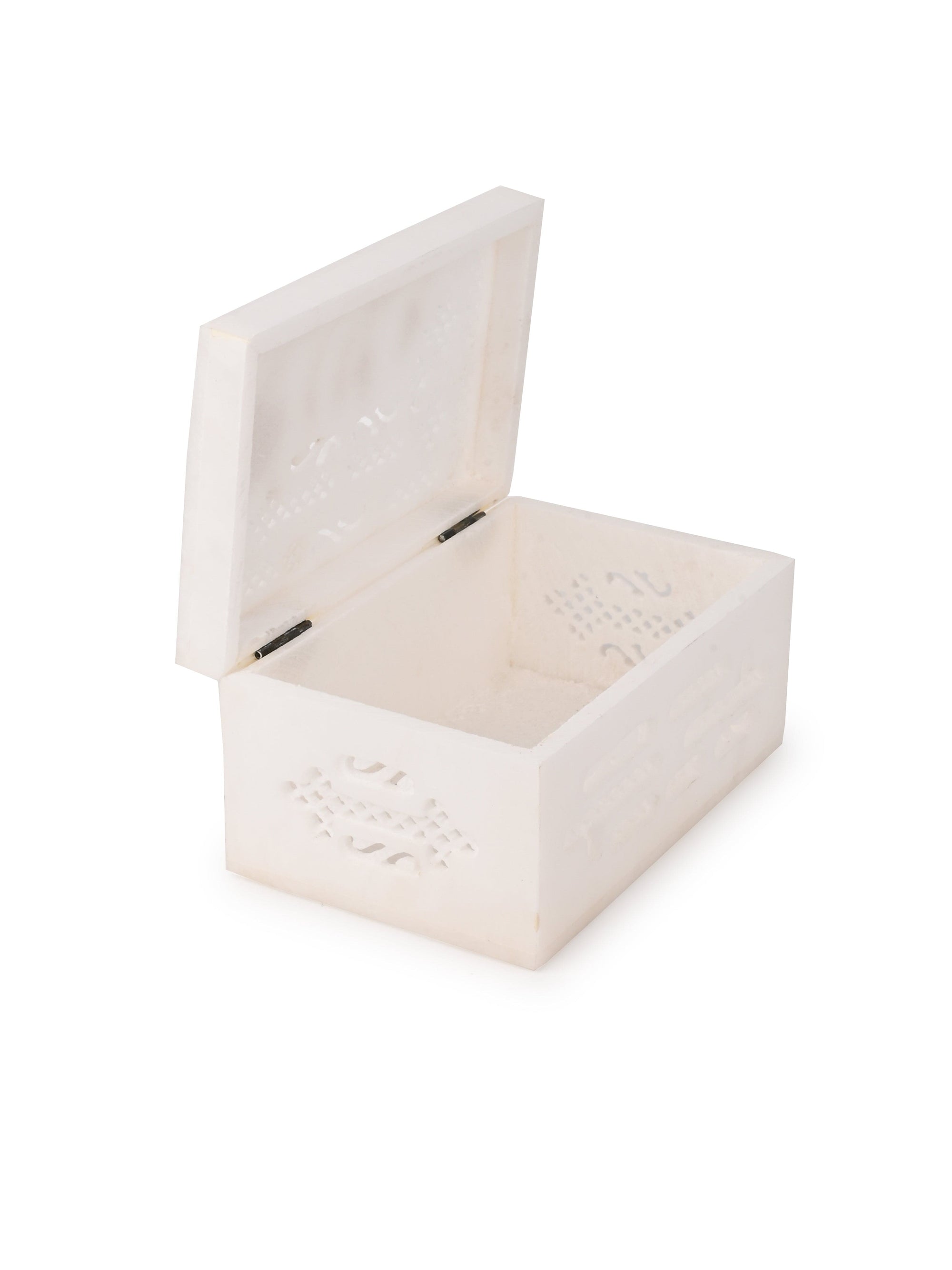 White Marble Jewellery Box with Intricate Carving and Inlay work