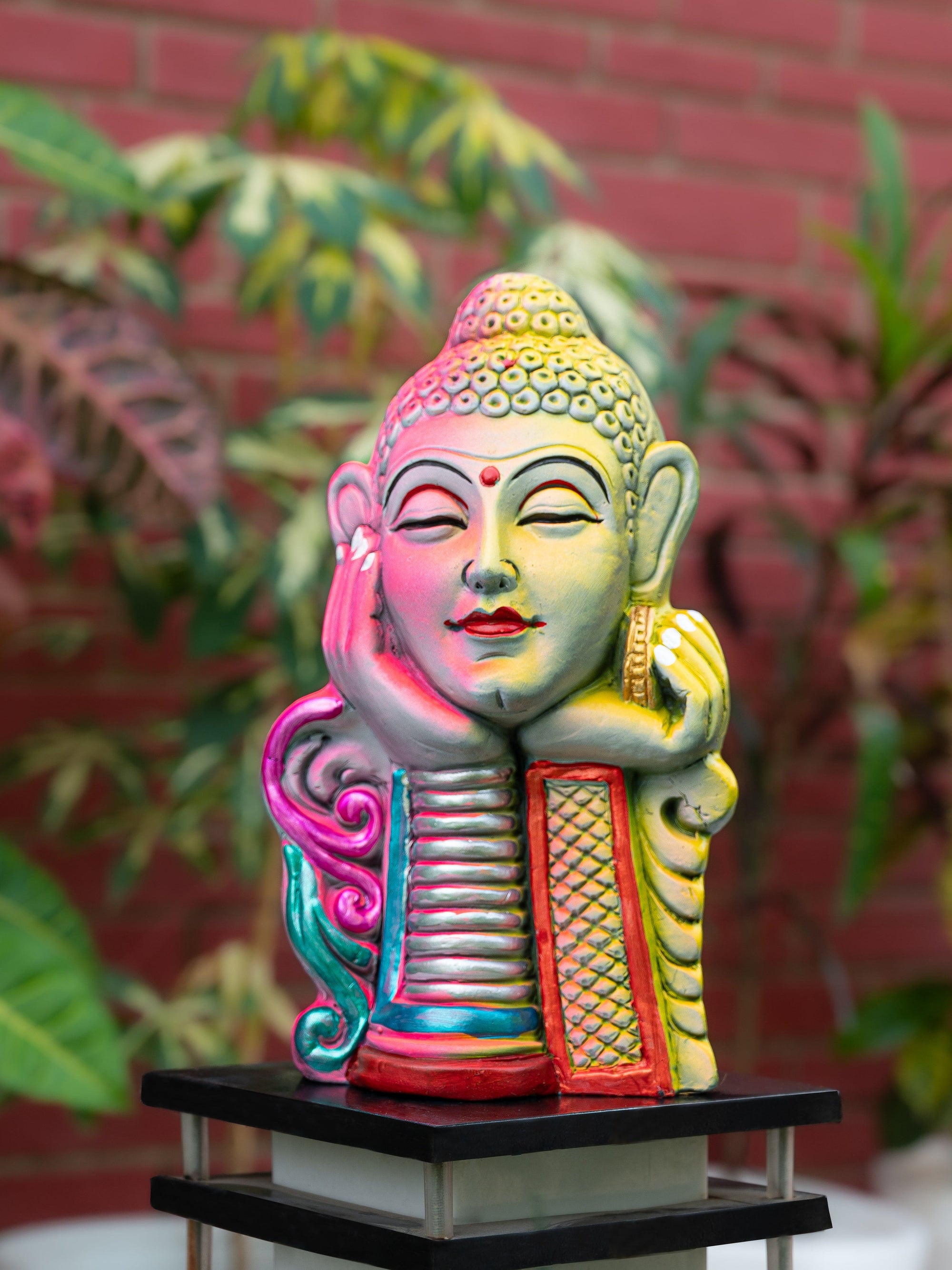 Terracotta Colorful Thinking Face of Lord Buddha 10 inches height
