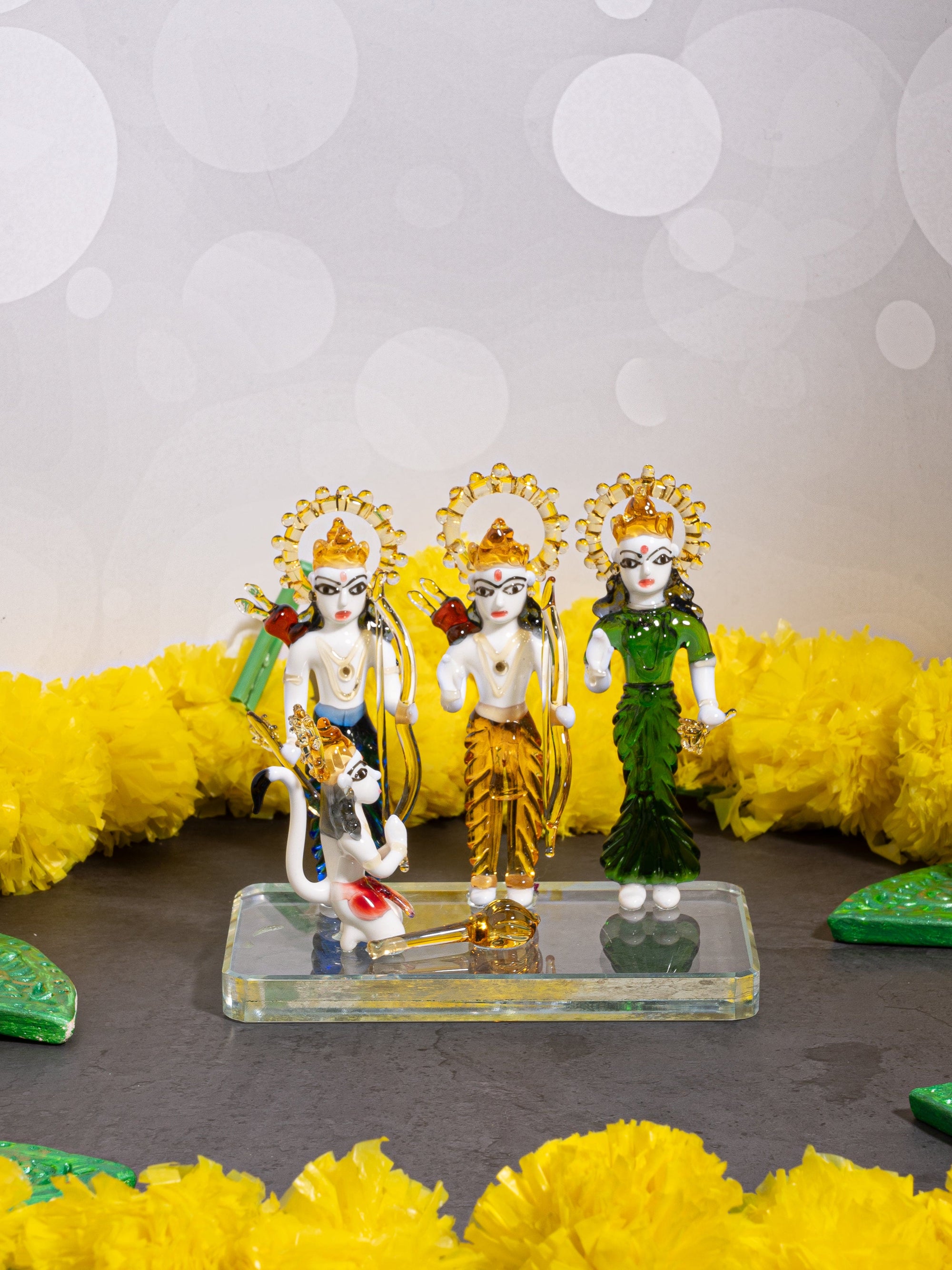 Glass Handcrafted Colorful Ram Darbar in a Velvet Gift Box