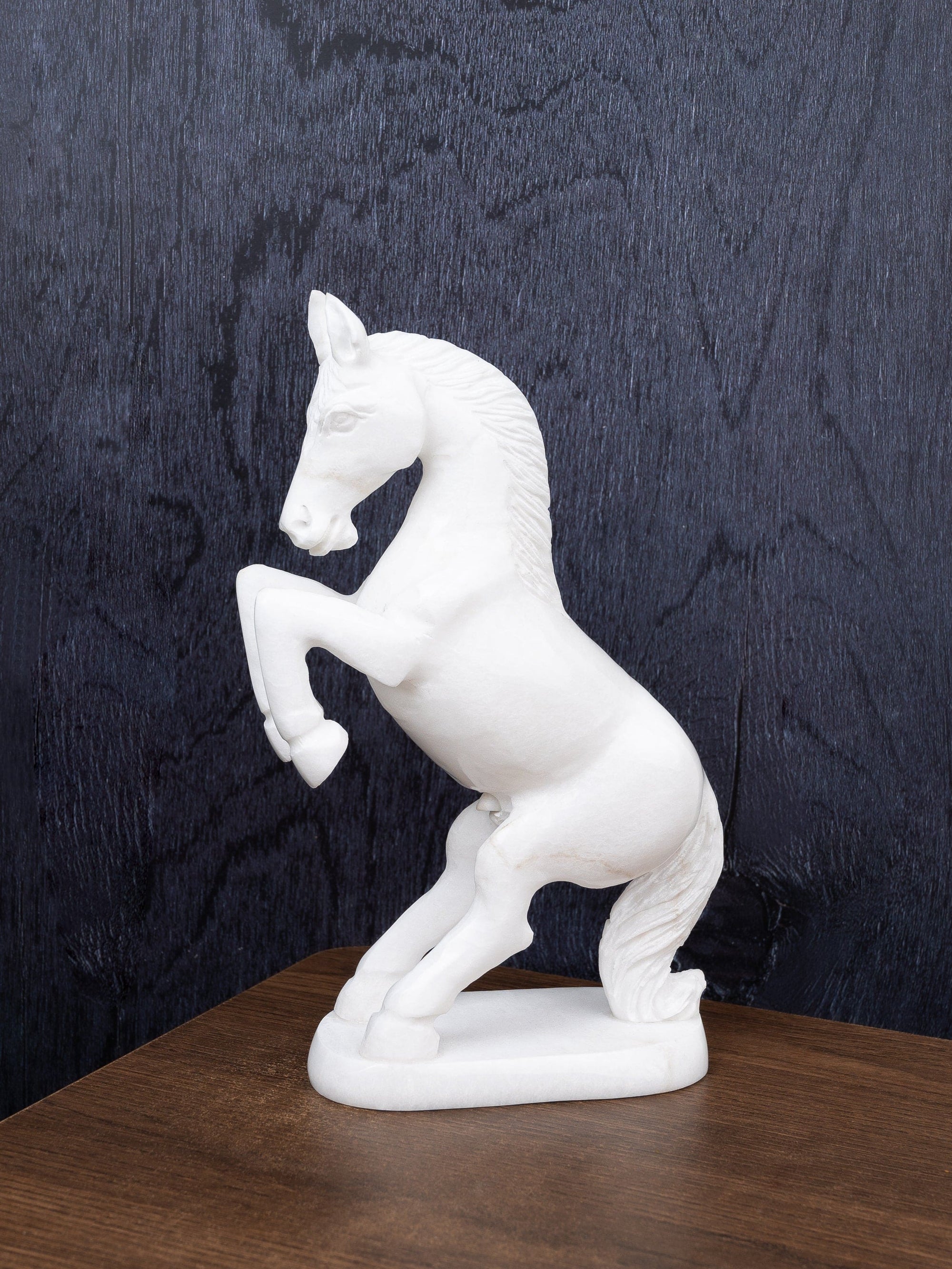 Marble Crafted Rearing Horse Sculpture for Home Office Decor - 10 inches