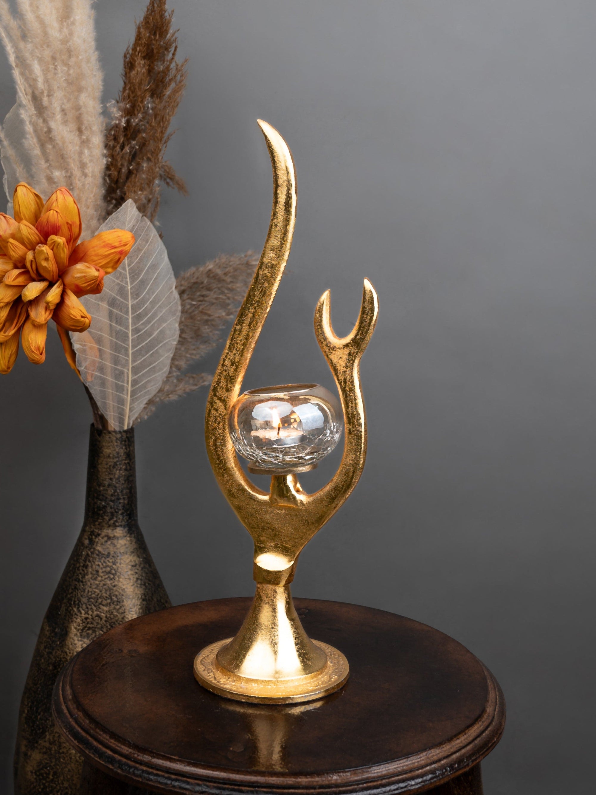 Stylish Abstract Design Metal Crafted Candle Holder - 15 inches