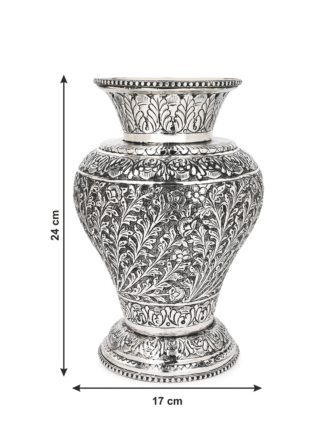 Exclusively handcrafted oxidised silver flower vase for home office decor - 10 inches