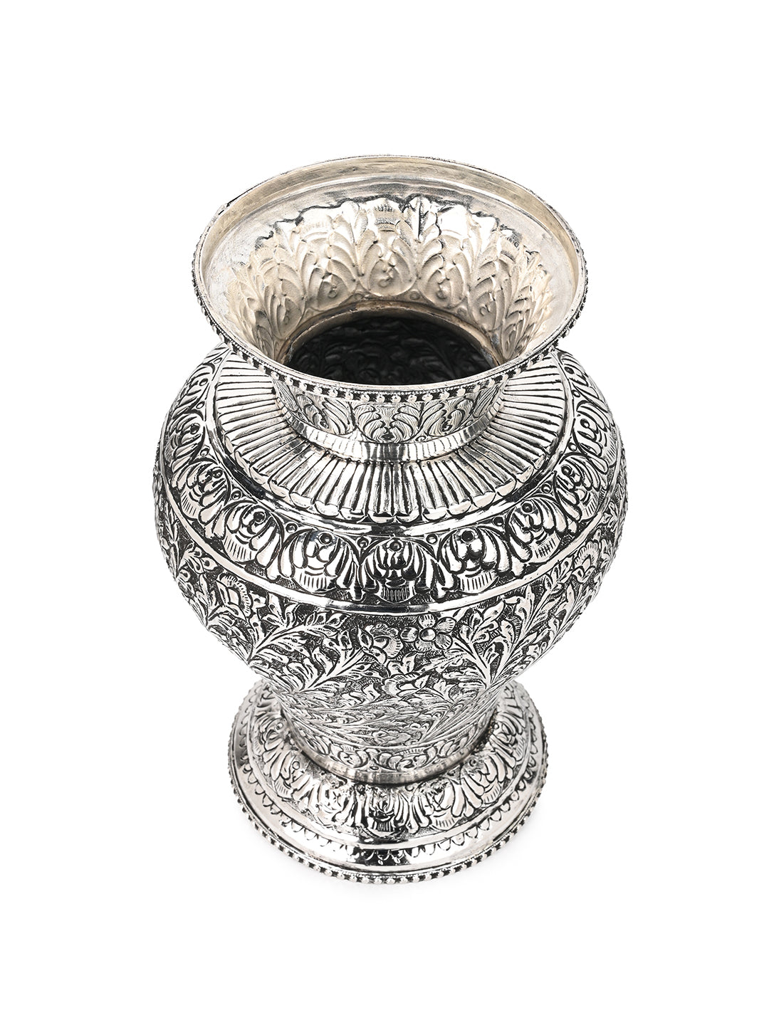 Exclusively handcrafted oxidised silver flower vase for home office decor - 10 inches