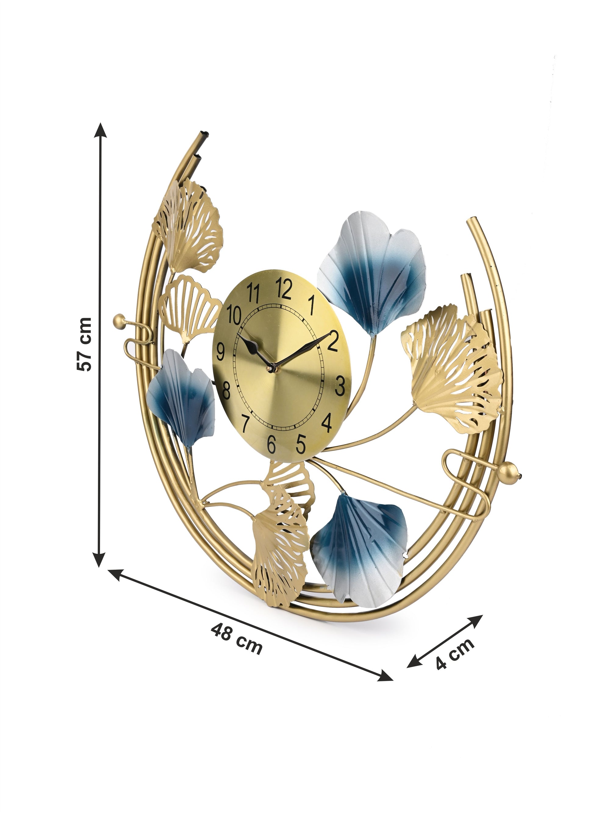 Gold and Blue Metal Crafted Elegant Wall Clock - 22 inches