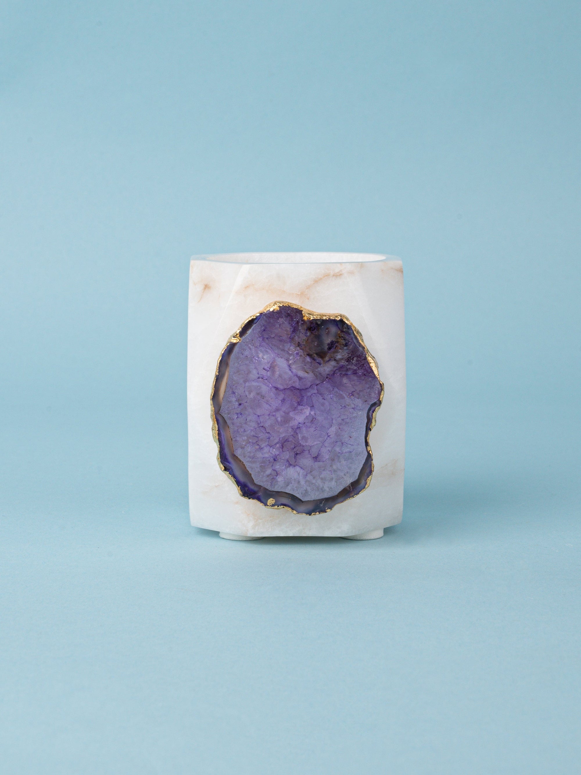 Diamond Cut Design Pen / Pencil Holder with Agate Stone Decoration
