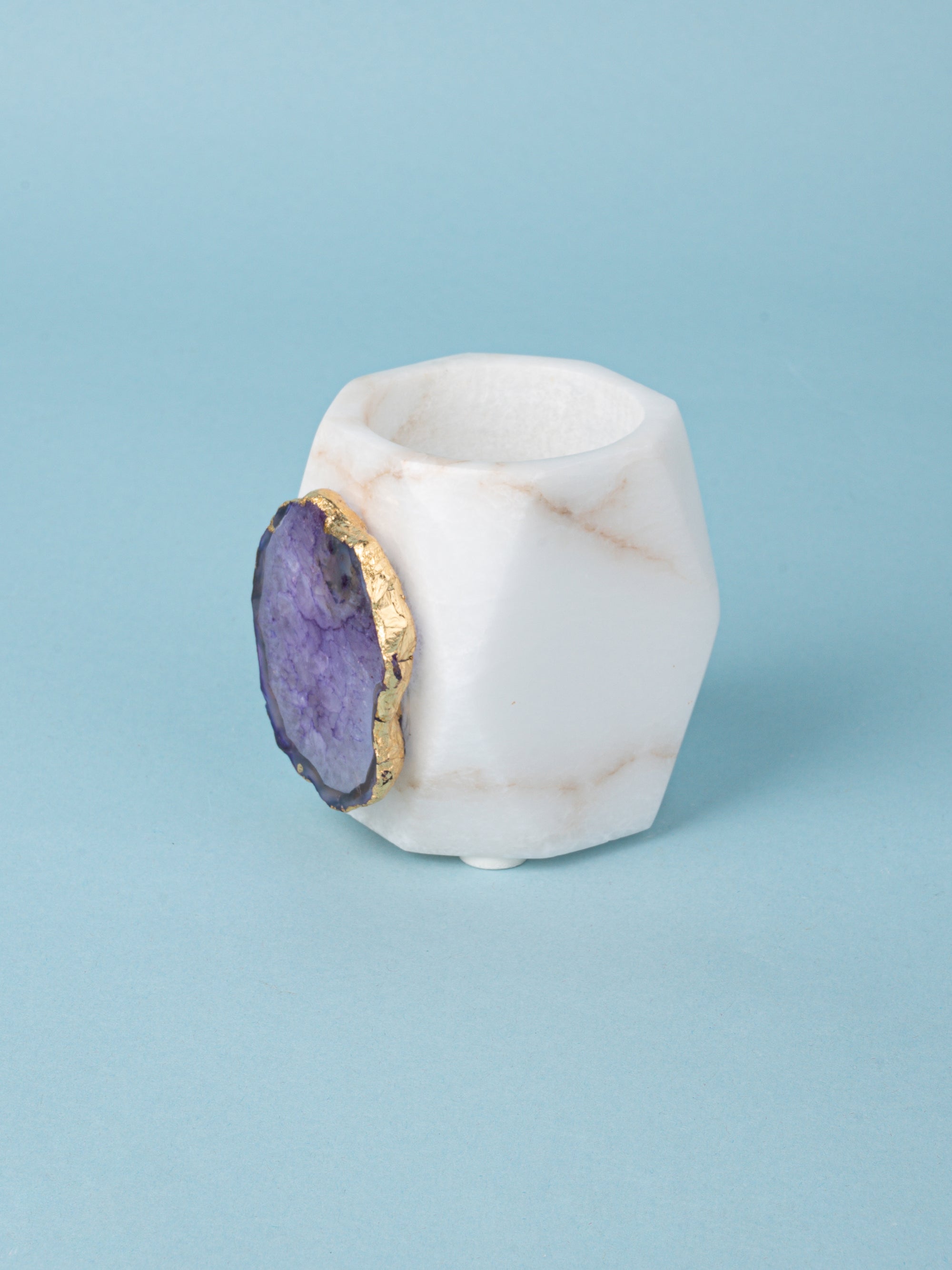 Diamond Cut Design Pen / Pencil Holder with Agate Stone Decoration