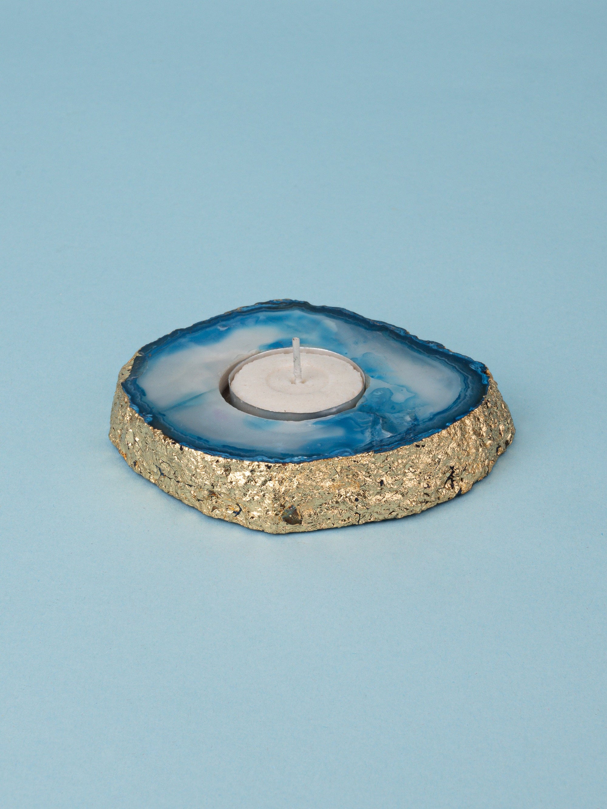 Set of 2 T Light Candle Holders Made in Colorful Agate Stone, Comes in a Gift Box