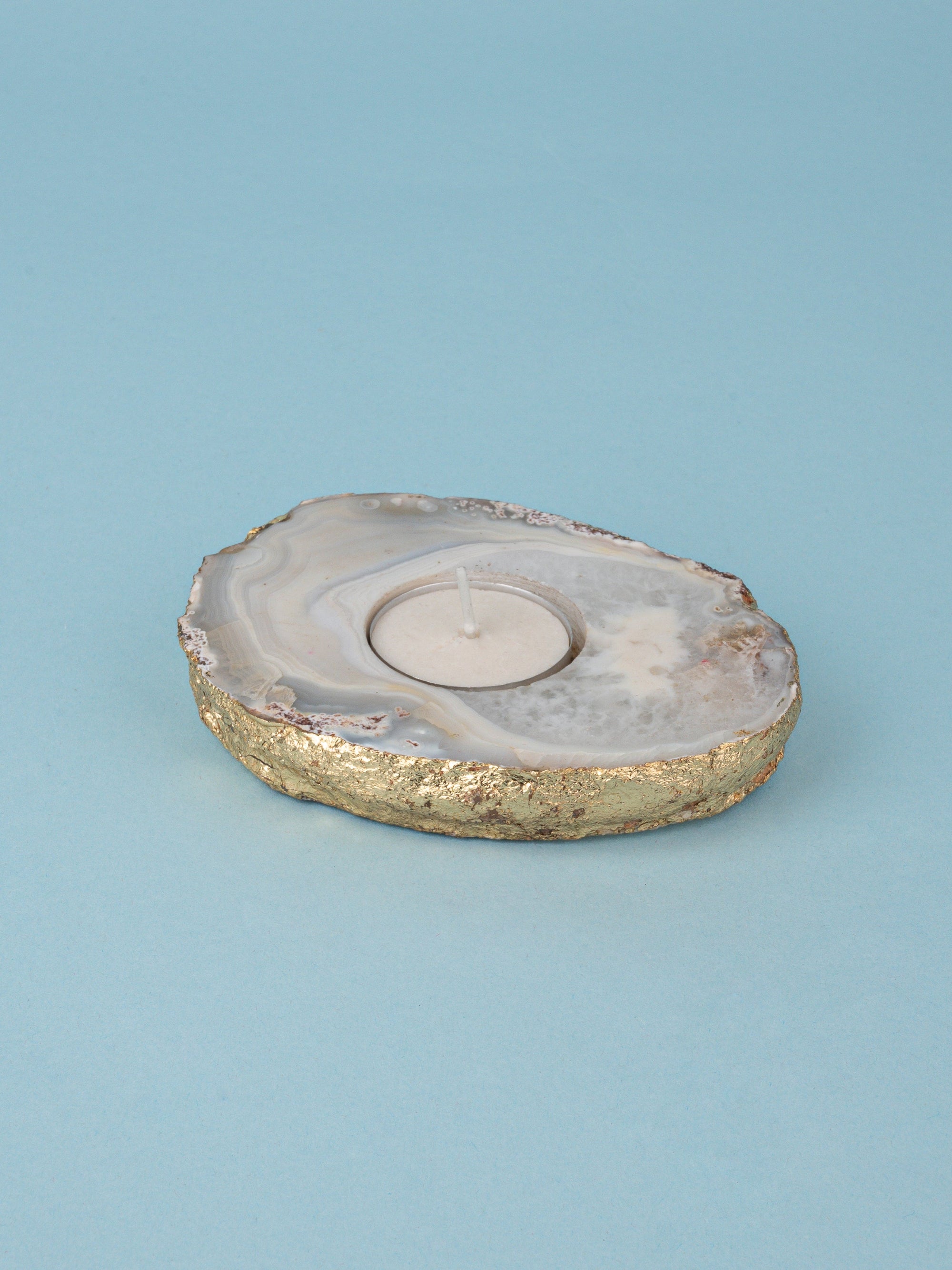 Set of 2 T Light Candle Holders Made in Colorful Agate Stone, Comes in a Gift Box