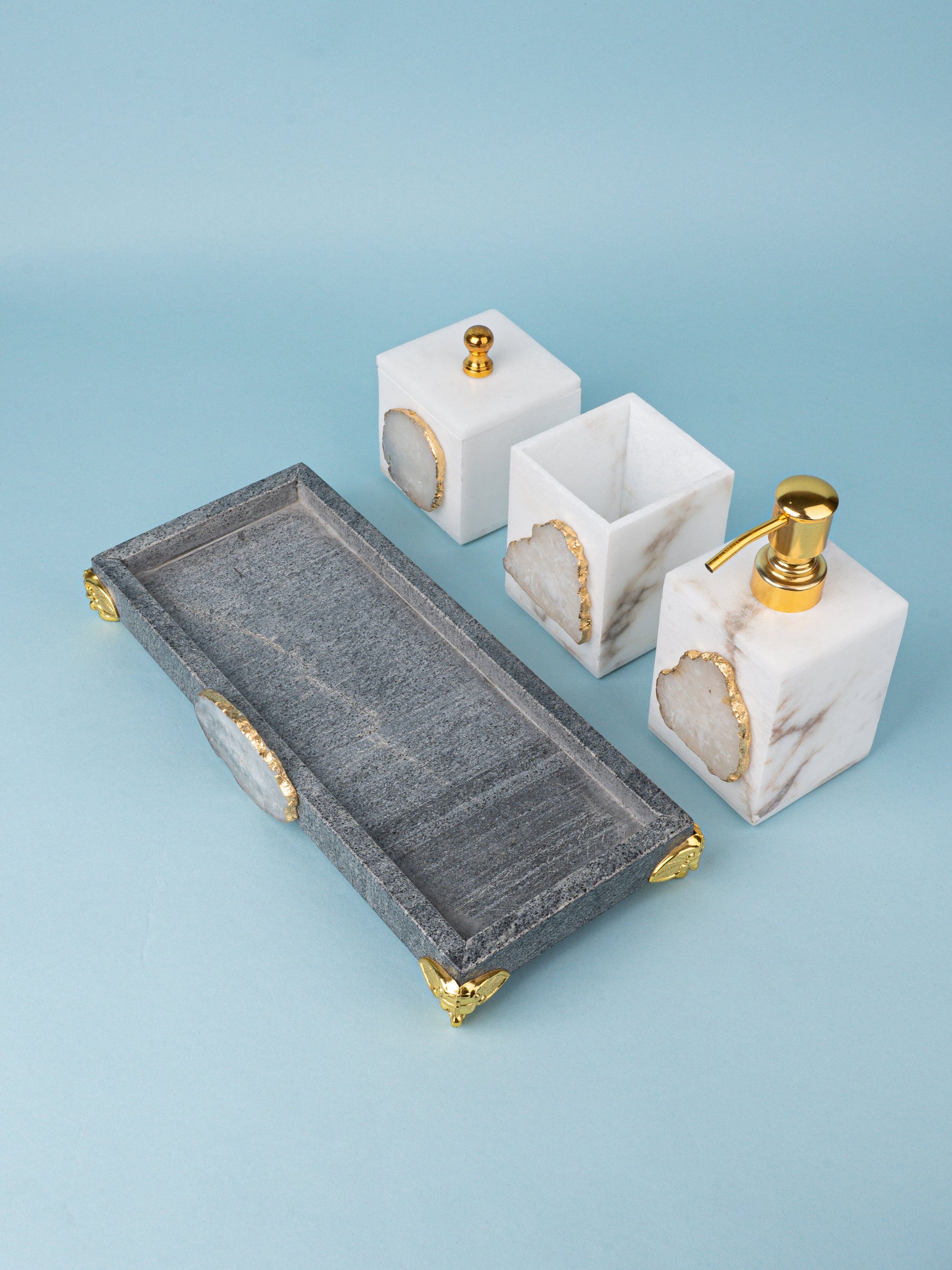 4 Pieces Bathroom Accessories Set with Agate Stone Decor