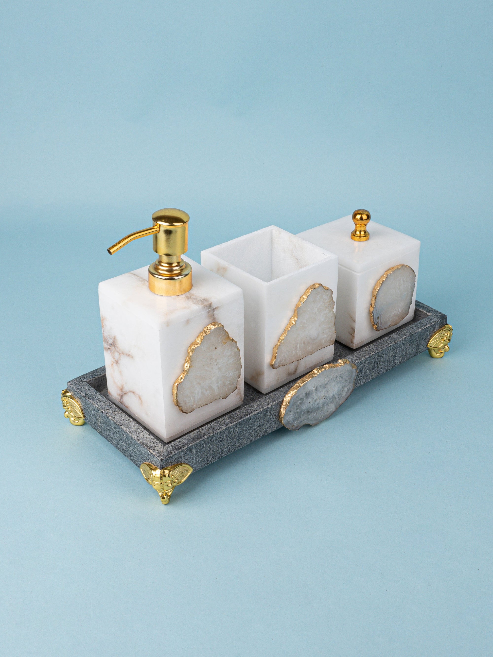 4 Pieces Bathroom Accessories Set with Agate Stone Decor