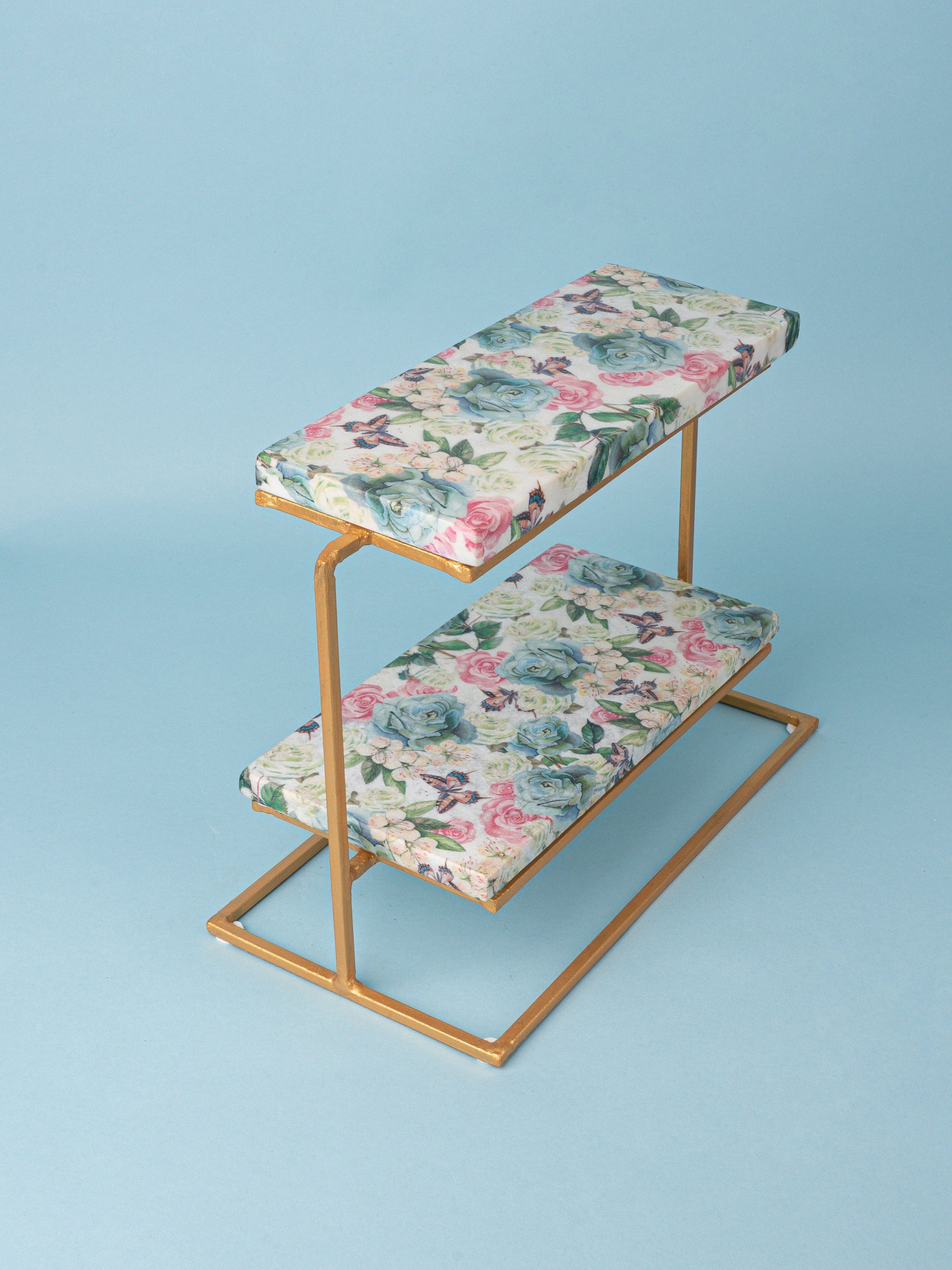 Floral Printed 2 Tier Rectangular Food Platter Stand